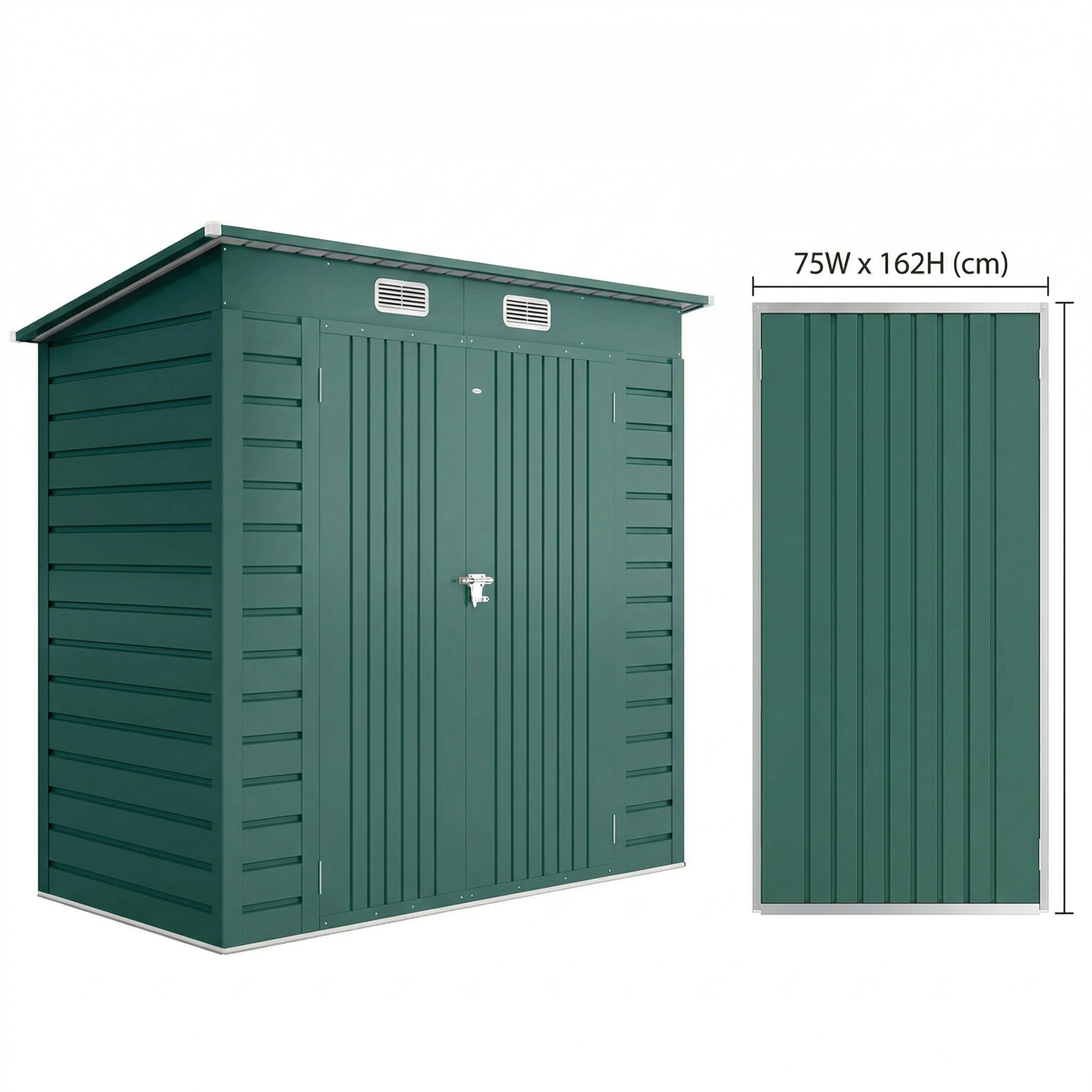 Outsunny 3.7 x 7.9ft Galvanised Steel Shed, with Latched Door and Padlock - Green