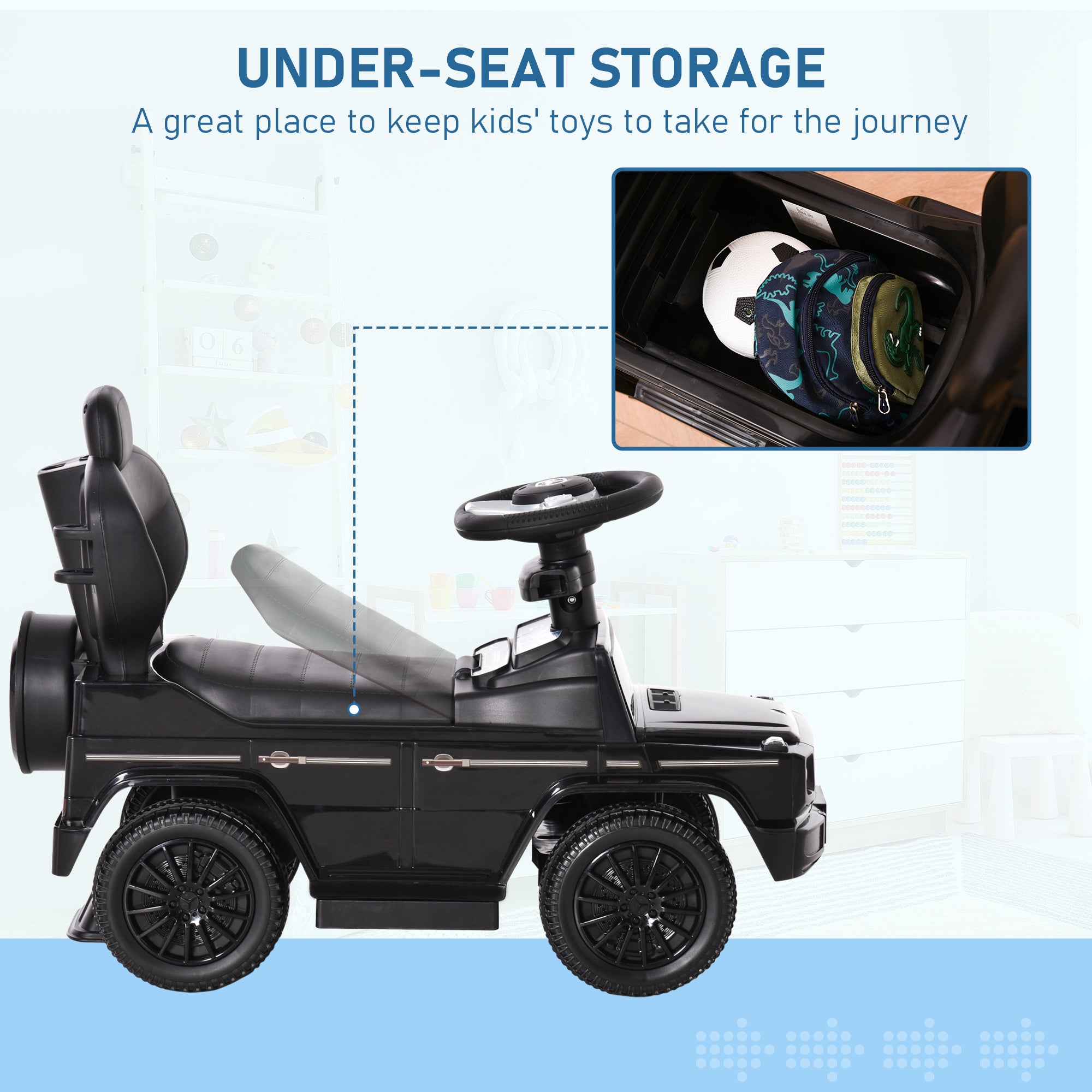 HOMCOM 3 in 1 Kids Children Ride on Push Car Toddler Sliding Car G350 Licensed Walker Foot to Floor Slider Push-Along with Horn Steering Wheel NO POWER Manual, Black - North Peak Garden Furniture
