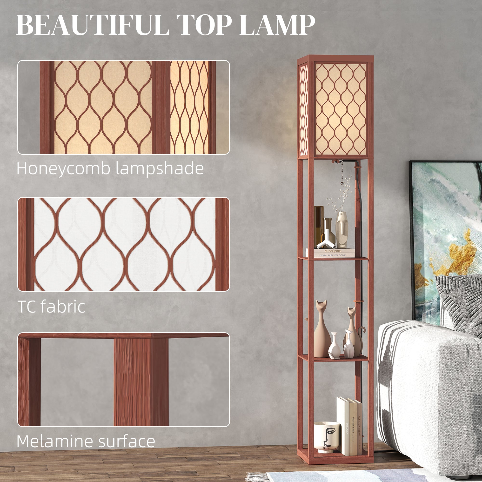 HOMCOM Three-Shelf Standing Lamp - Brown/White - North Peak Garden Furniture