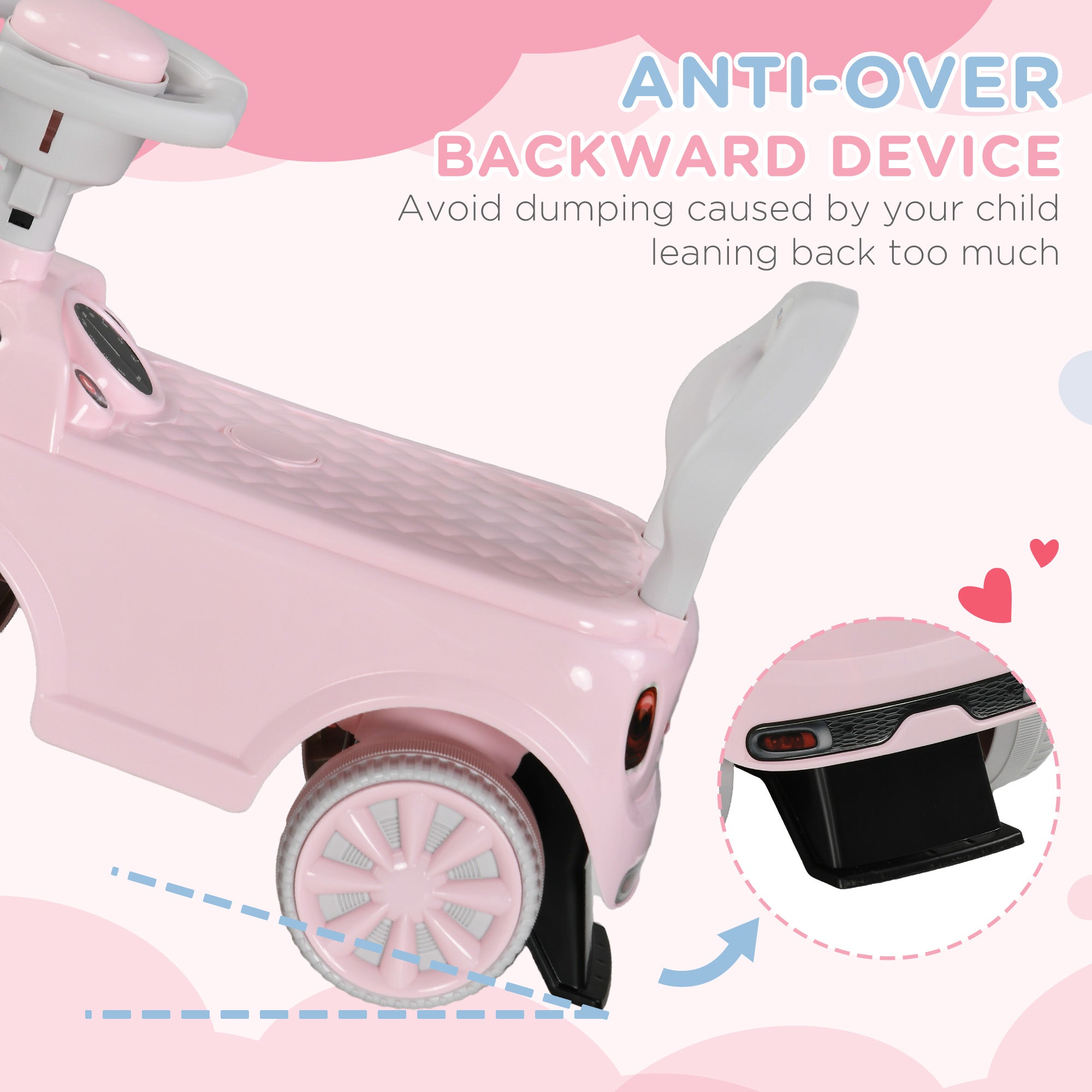 AIYAPLAY Foot To Floor Ride On Car Sliding Car w/ Air Horn, Anti-Over-Backwards, 18 to 36 Months - Pink - North Peak Garden Furniture