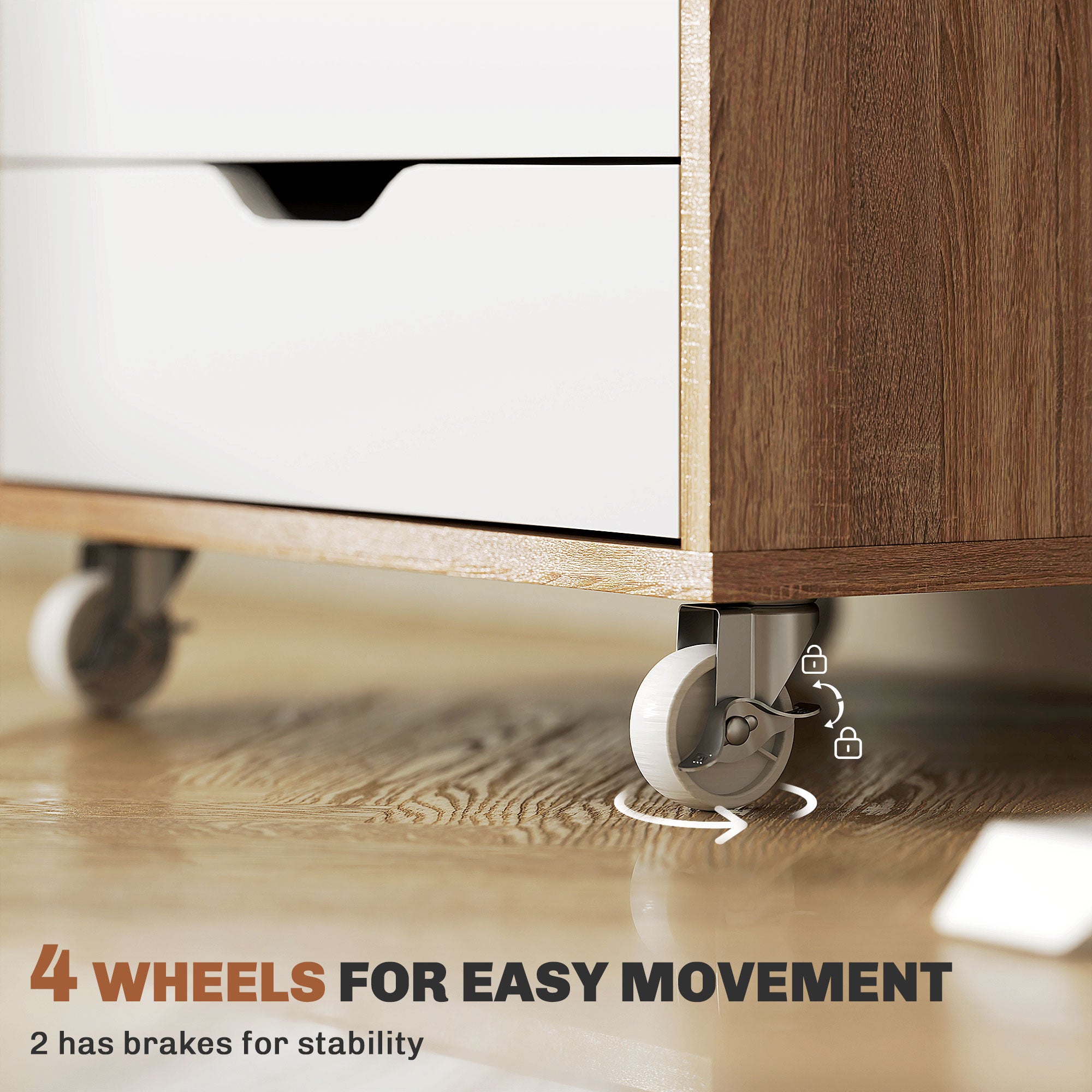 Vinsetto Five-Drawer Filing Cabinet, with Wheels - Oak Brown - North Peak Garden Furniture