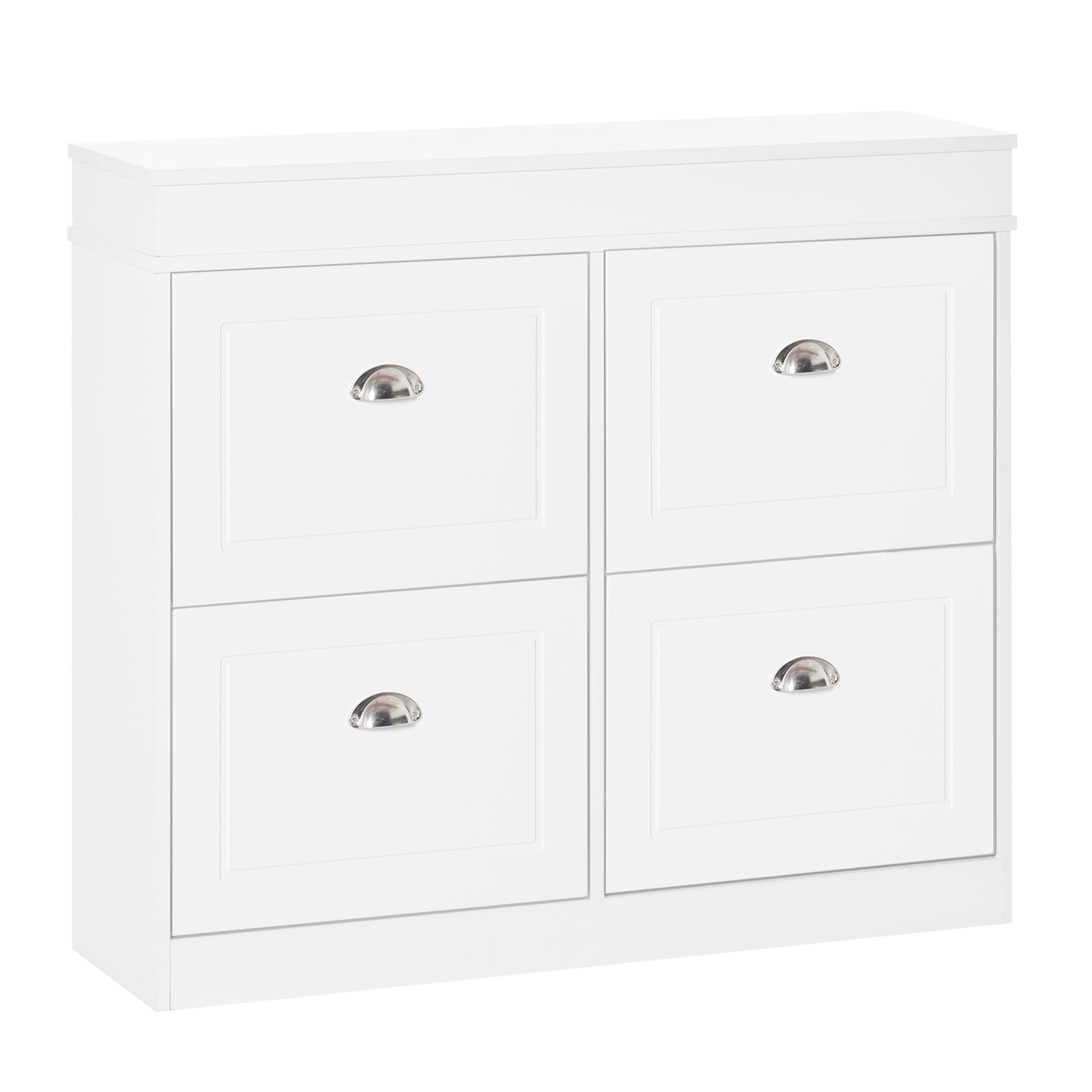 HOMCOM Shoe Cabinet with 4 Flip Drawers Wood Tipping Bucket Narrow Storage Cupboard with Adjustable Shelf Hall Organizer for Entrance Foyer White - North Peak Garden Furniture