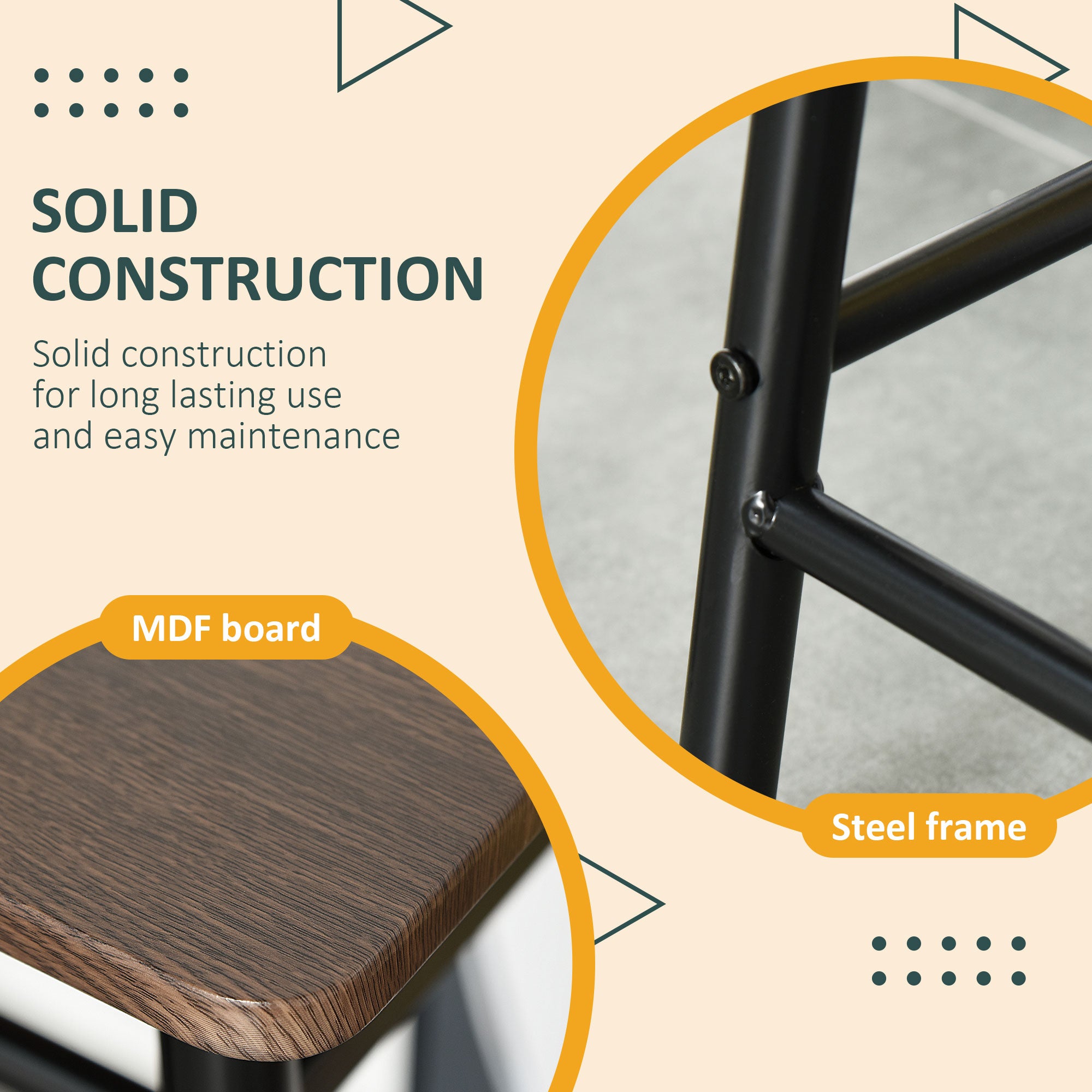 HOMCOM Bar Table Set, Bar Table and Stools Set, Footrest and Storage Shelf, for Kitchen, Dining Room, Pub, Cafe, Black and Oak - North Peak Garden Furniture