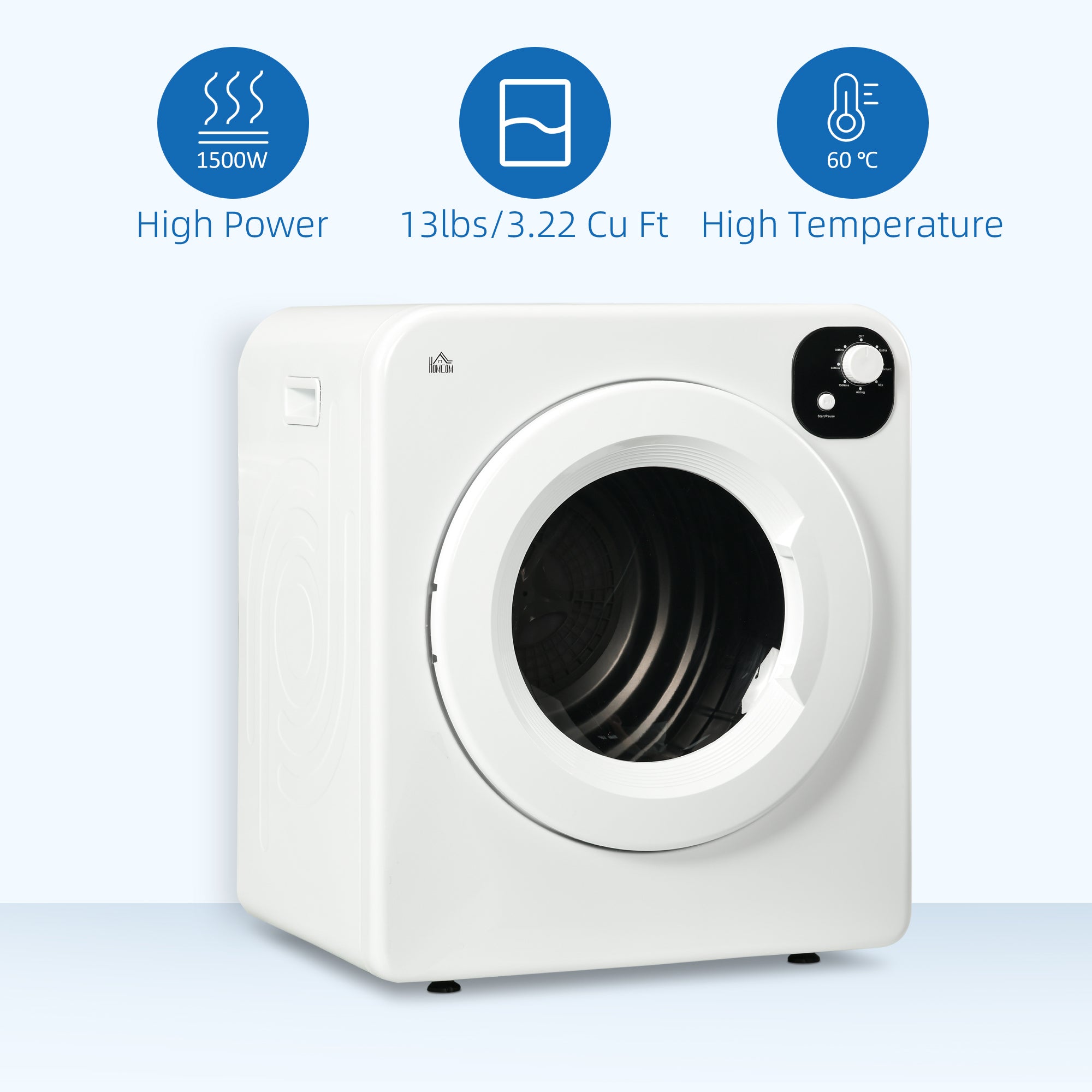 HOMCOM 6kg Vented Tumble Dryer, Freestanding, Wall Mounted, Stackable, Portable Dryer with 7 Programmers, White - North Peak Garden Furniture