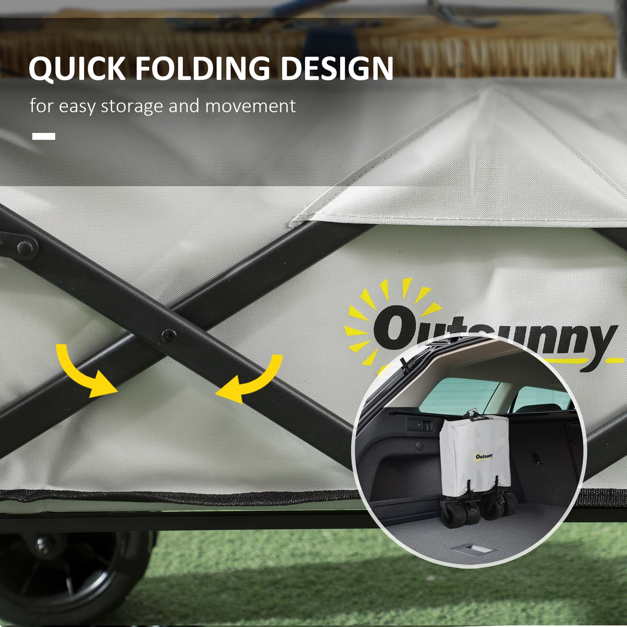 Outsunny Folding Trolley Cart Storage Wagon Beach Trailer 4 Wheels with Handle Overhead Canopy Cart Push Pull for Camping, Grey - North Peak Garden Furniture