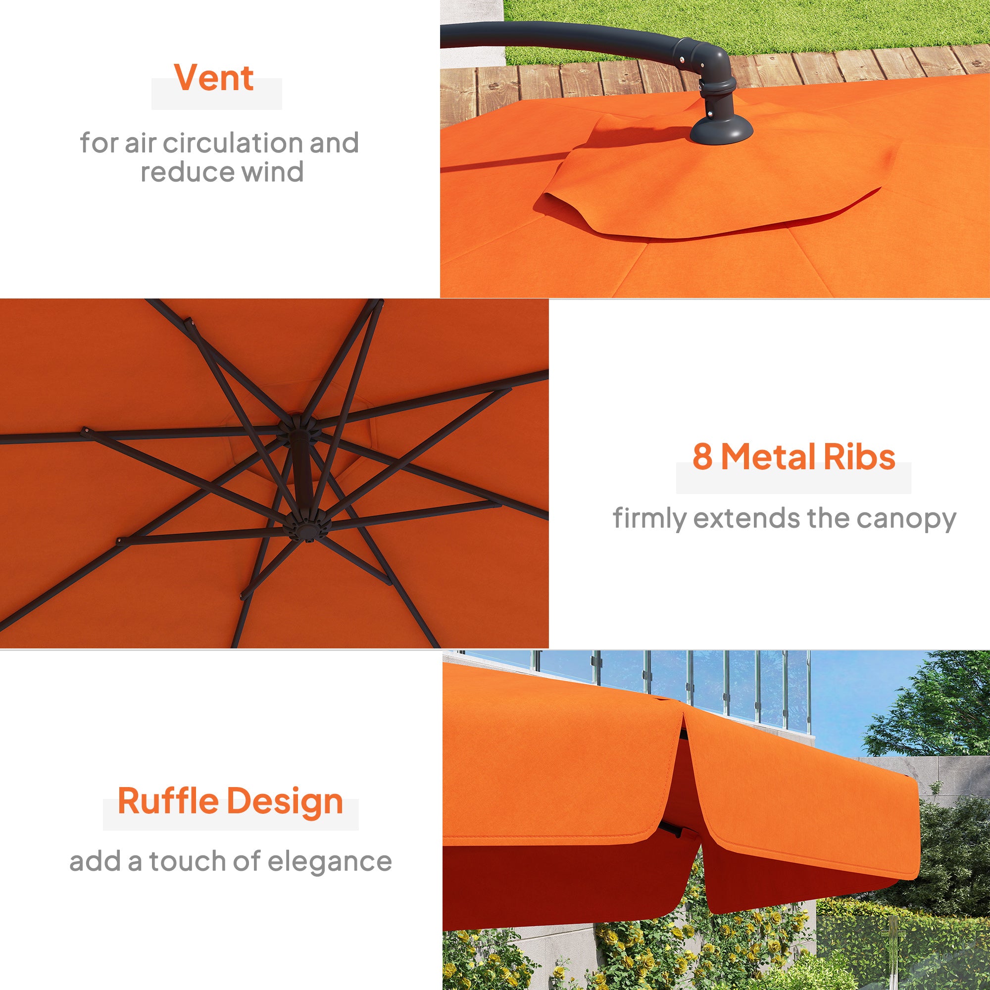 Outsunny 2.7m Garden Cantilever Banana Parasol - Orange - North Peak Garden Furniture