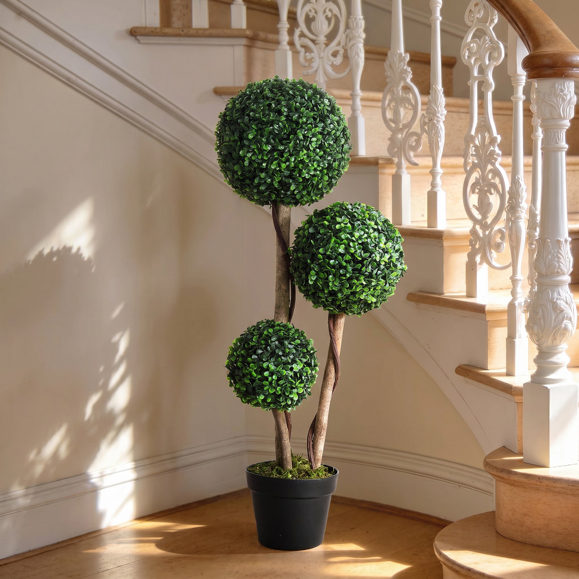 HOMCOM Decorative Artificial Plant Boxwood Ball Topiary Tree in Pot Fake Plant for Home Indoor Outdoor Decor, 90 cm, Dark Green