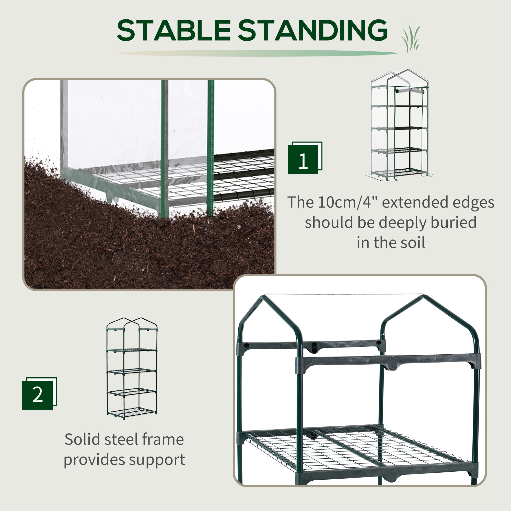 Outsunny 4 Tiers Mini Portable Greenhouse Compact Plant Grow Shed Metal Frame Transparent Clear Cover 160H x 70L x 50Wcm