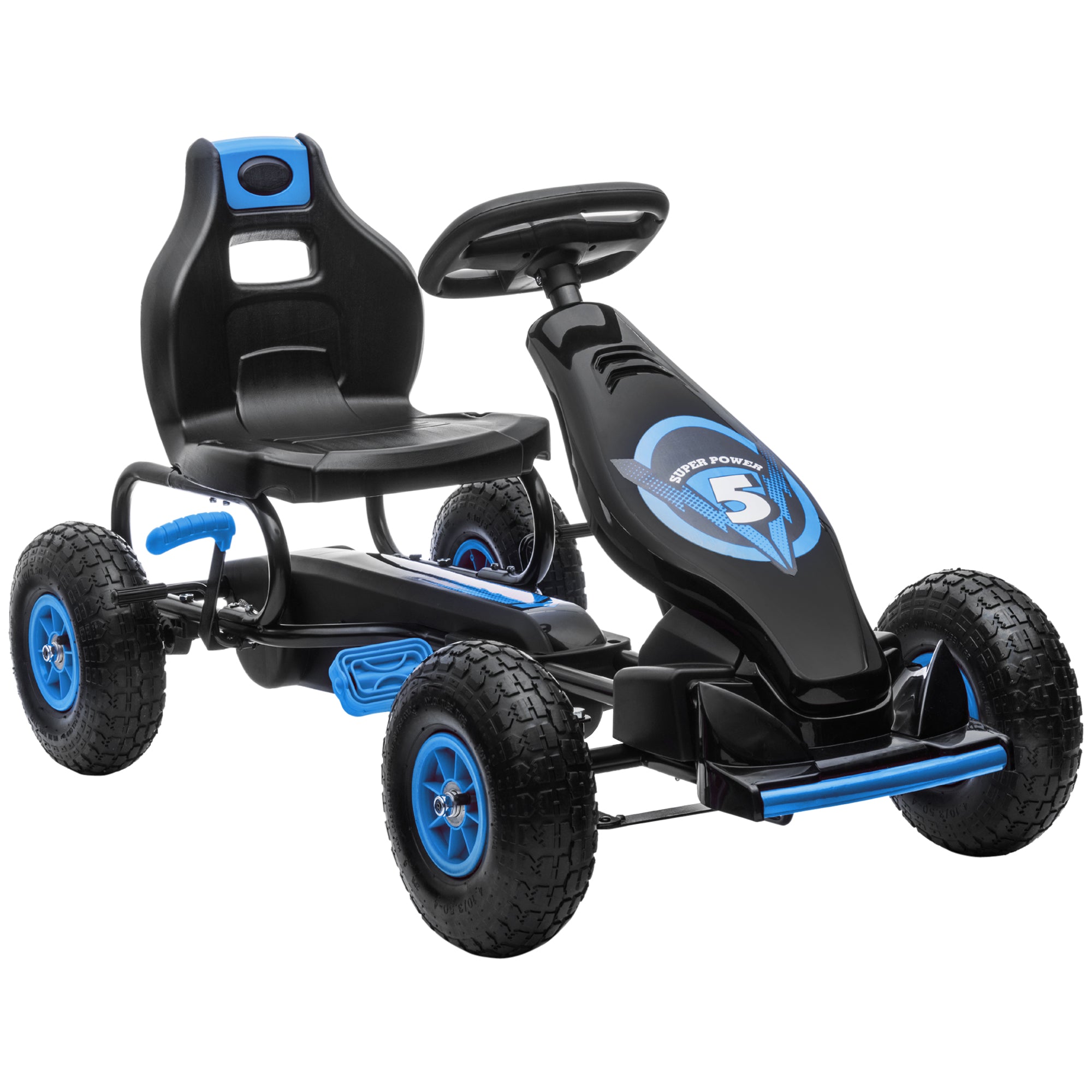 HOMCOM Kids Pedal Go Kart, with Adjustable Seat, Inflatable Tyres - Blue - North Peak Garden Furniture