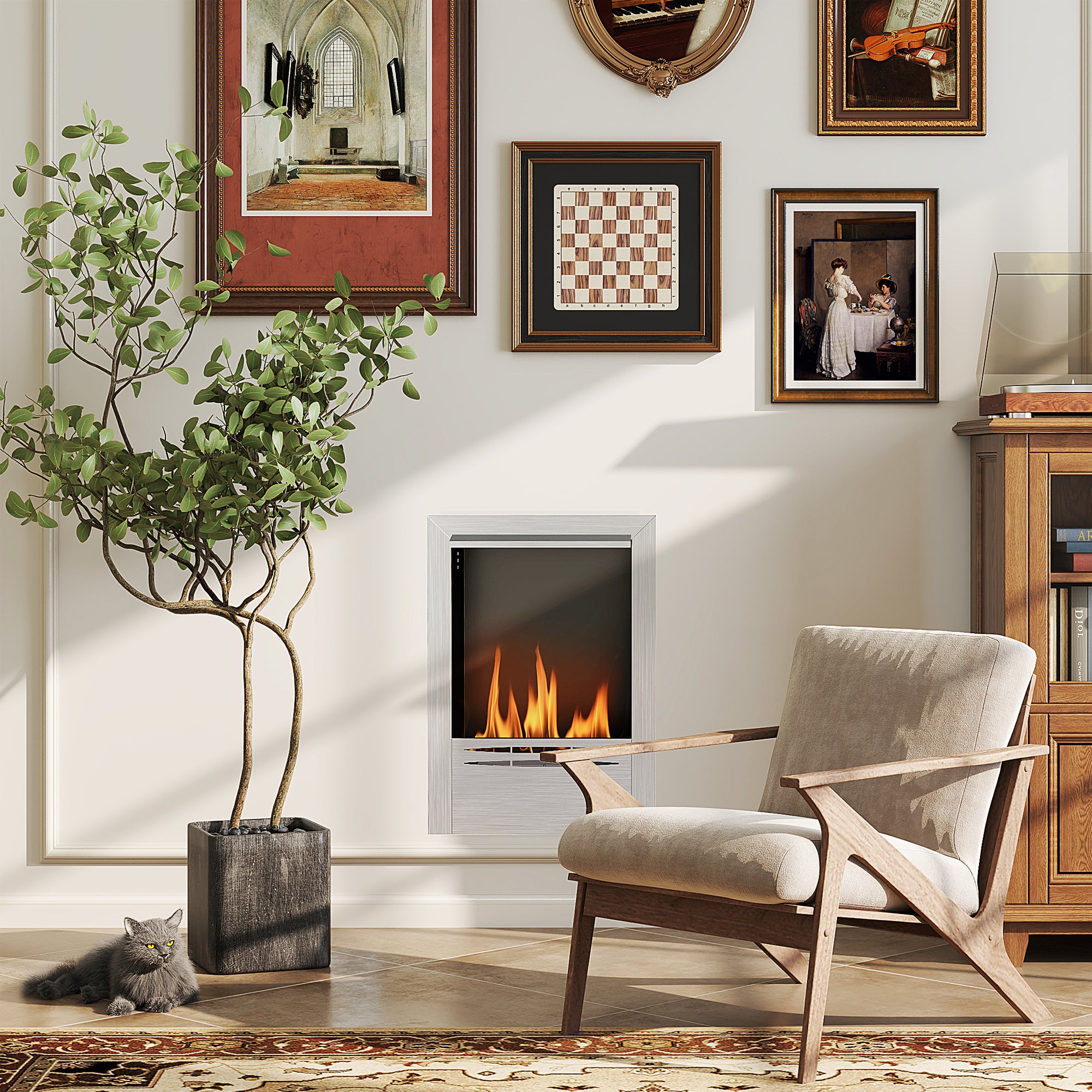 HOMCOM Stainless Steel Ethanol Fireplace Insert, Bioethanol Fire, Indoor Ethanol Burner with 0.9 Litres Volume, Cover Lid, Burns for Up to 3.3 Hours, Silver - North Peak Garden Furniture