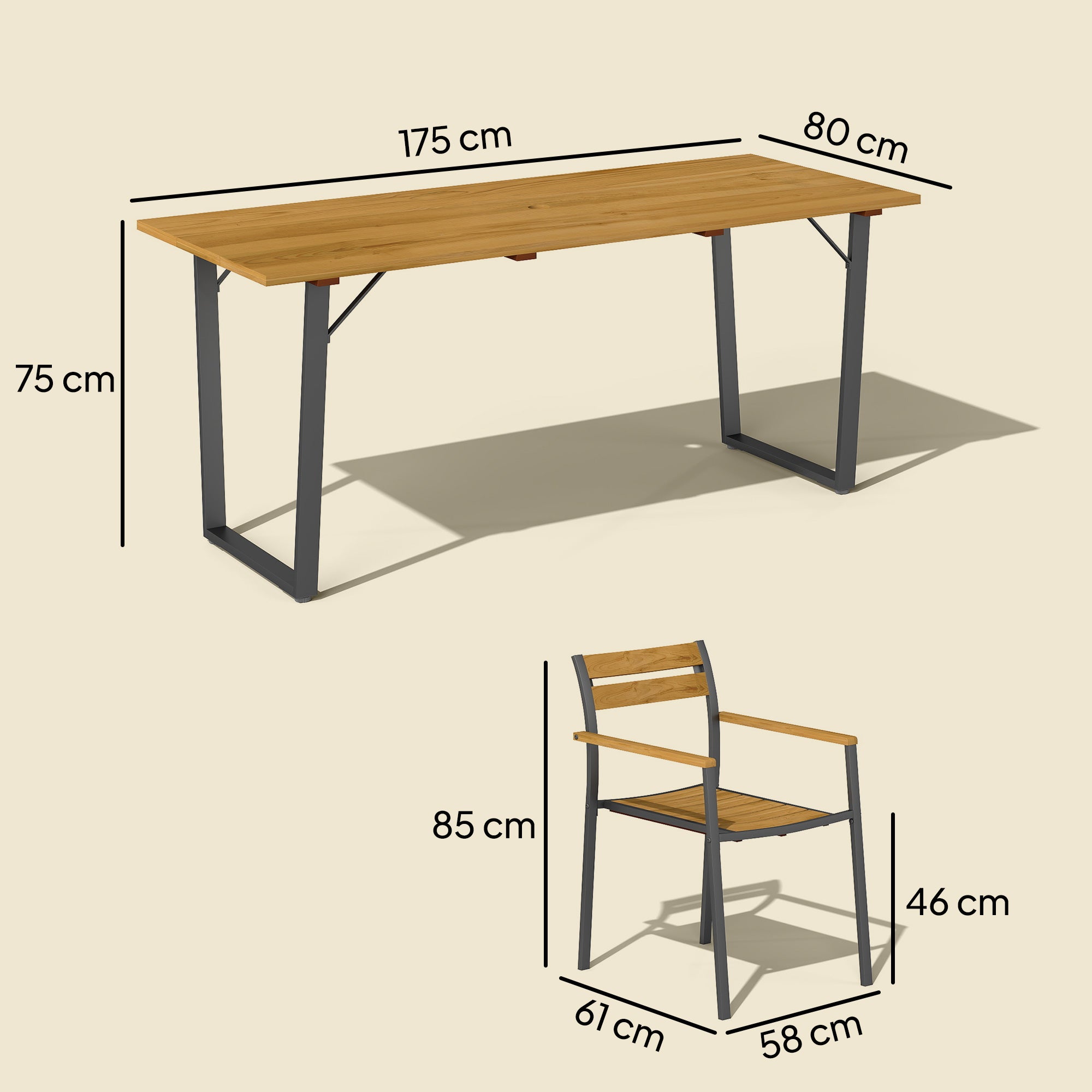 Outsunny Seven-Piece Wood Panel Patio Dining Set - Brown/Black - North Peak Garden Furniture