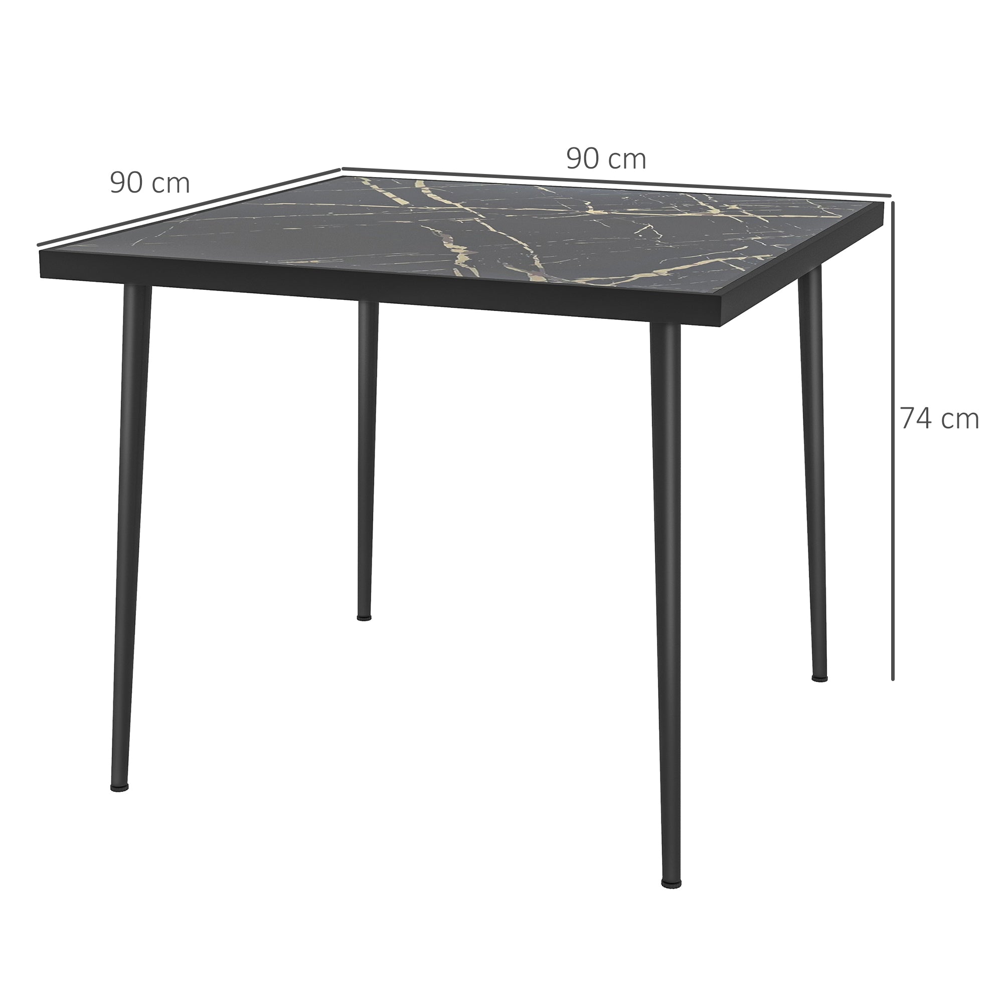 Outsunny Square Garden Table, Outdoor Dining Table for 4 with Marble Effect Tempered Glass Top and Steel Frame for Patio, Black - North Peak Garden Furniture
