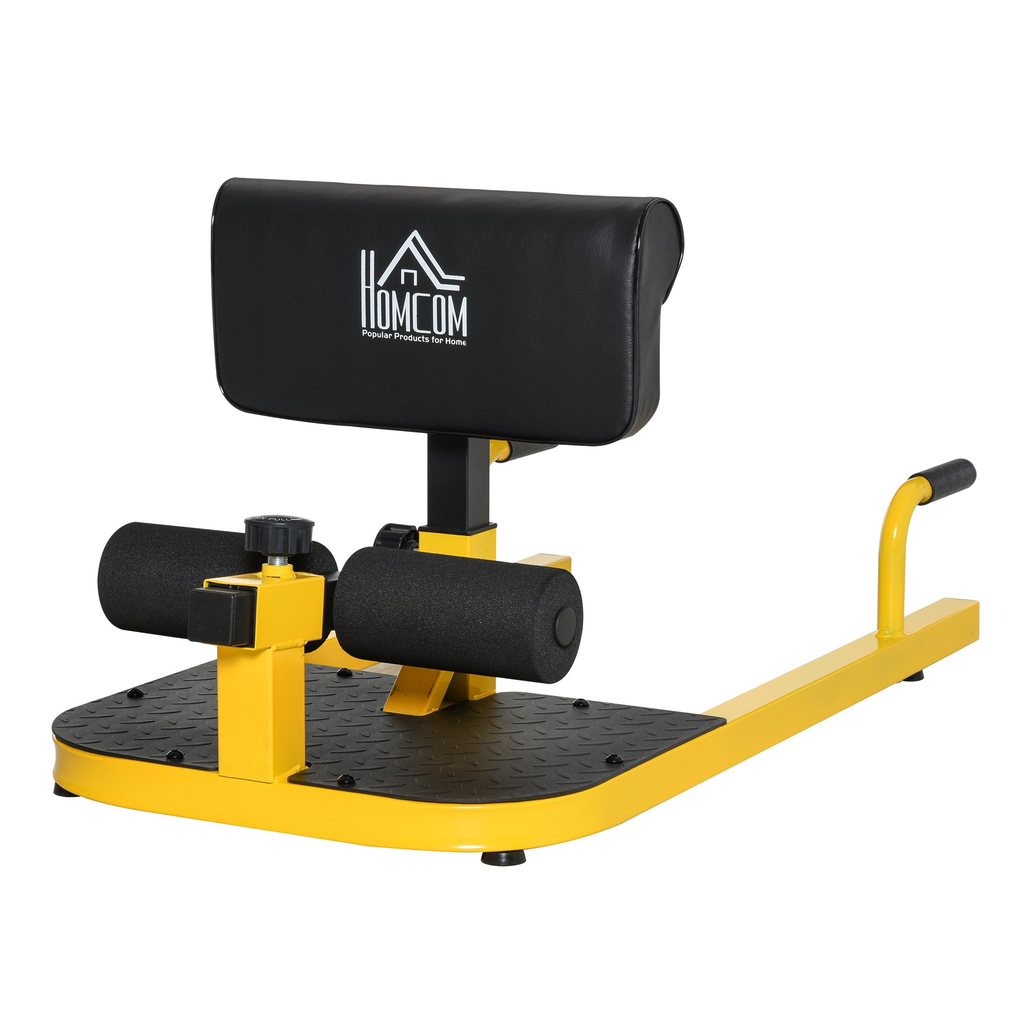 HOMCOM Squat Machine with Push Up Stand, Padded Hip Thrust Bench with Adjustable Cushion for Home Gym Work Out, Yellow - North Peak Garden Furniture
