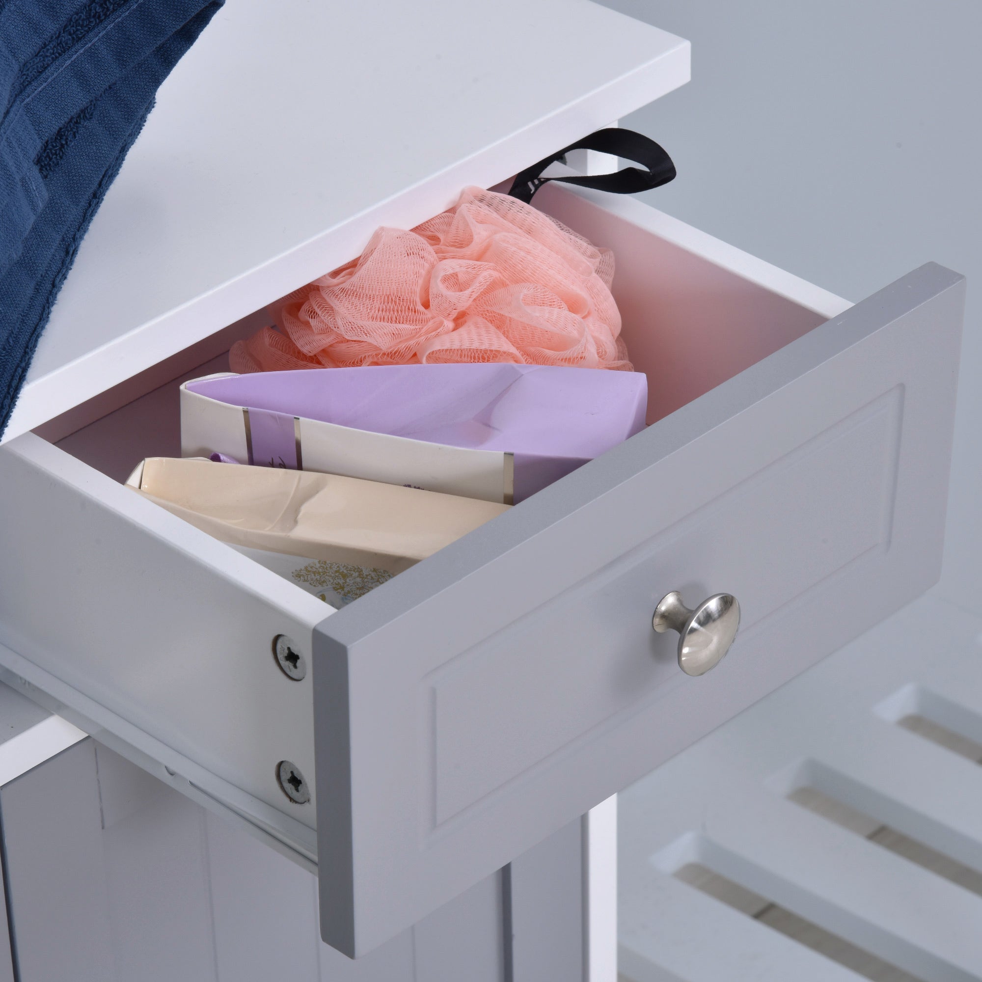 kleankin 75x60cm Freestanding Bathroom Storage Cabinet Unit w/ 2 Drawers Cupboard Adjustable Shelf Metal Handles Traditional Style Grey White - North Peak Garden Furniture