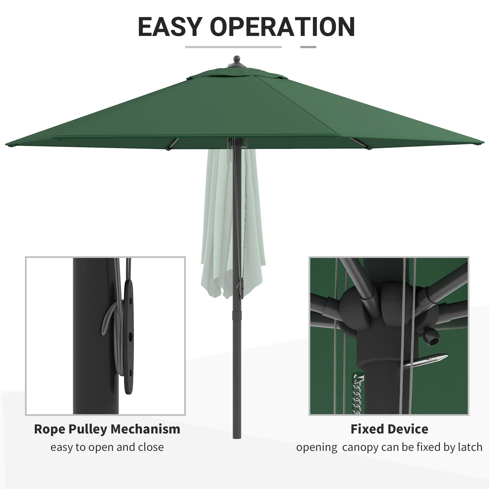 Outsunny 2.8m Garden Parasol Umbrella, Round Outdoor Market Table Umbrella Sun Shade Canopy, Green - North Peak Garden Furniture