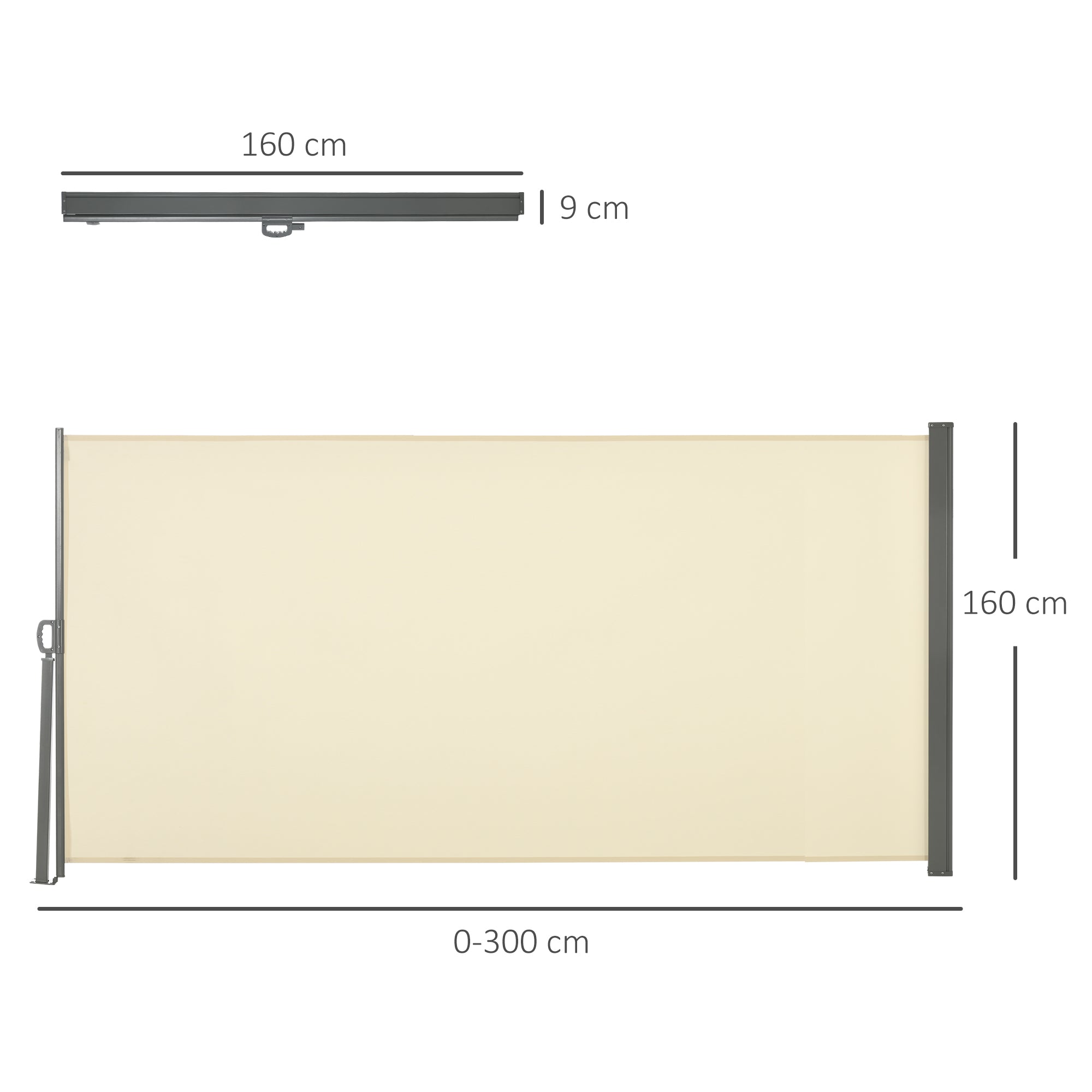 Outsunny Retractable Sun Side Awning Screen Fence Patio Garden Wall Balcony Screening Panel Outdoor Blind Privacy Divider (3x1.6M, Cream White) - North Peak Garden Furniture