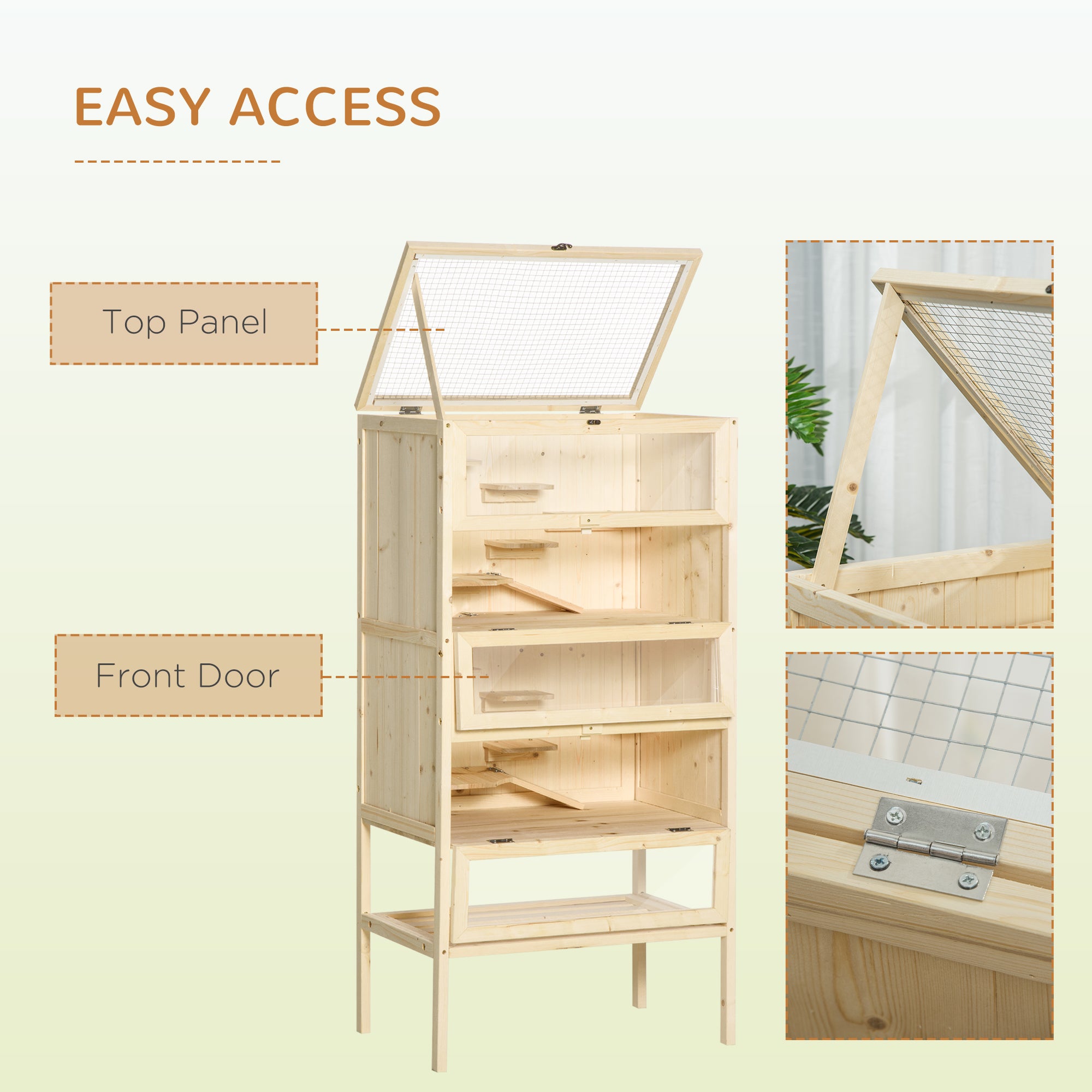 PawHut Hamster Cage Wooden Mouse Rodent Small Pet Animals 4 Layers Tall Bottom Storage Shelf Easy Clean