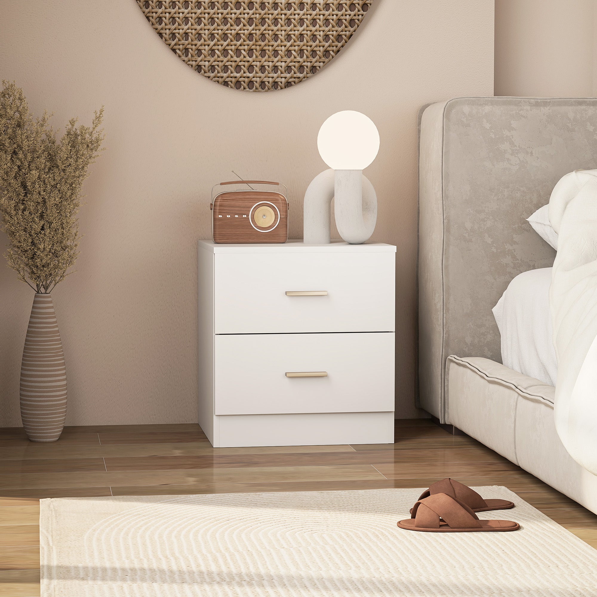 HOMCOM Set of 2 Modern Nightstands, Bedside Tables with 2 Storage Drawers, Accent End Table for Bedroom and Living Room, White