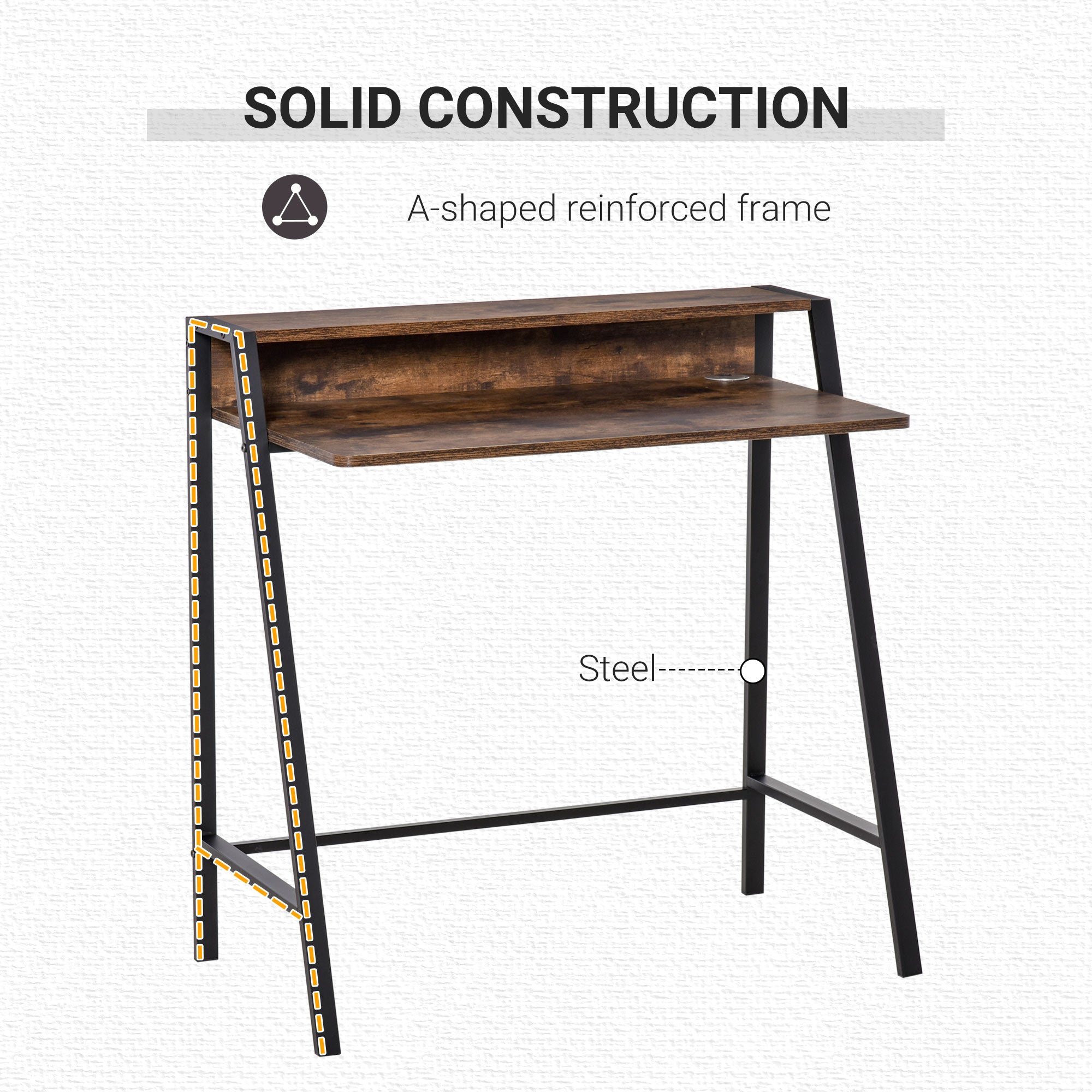 HOMCOM Writing Desk Computer Table Home Office PC Laptop Workstation Storage Shelf 84L x 45W cm Rustic Brown - North Peak Garden Furniture