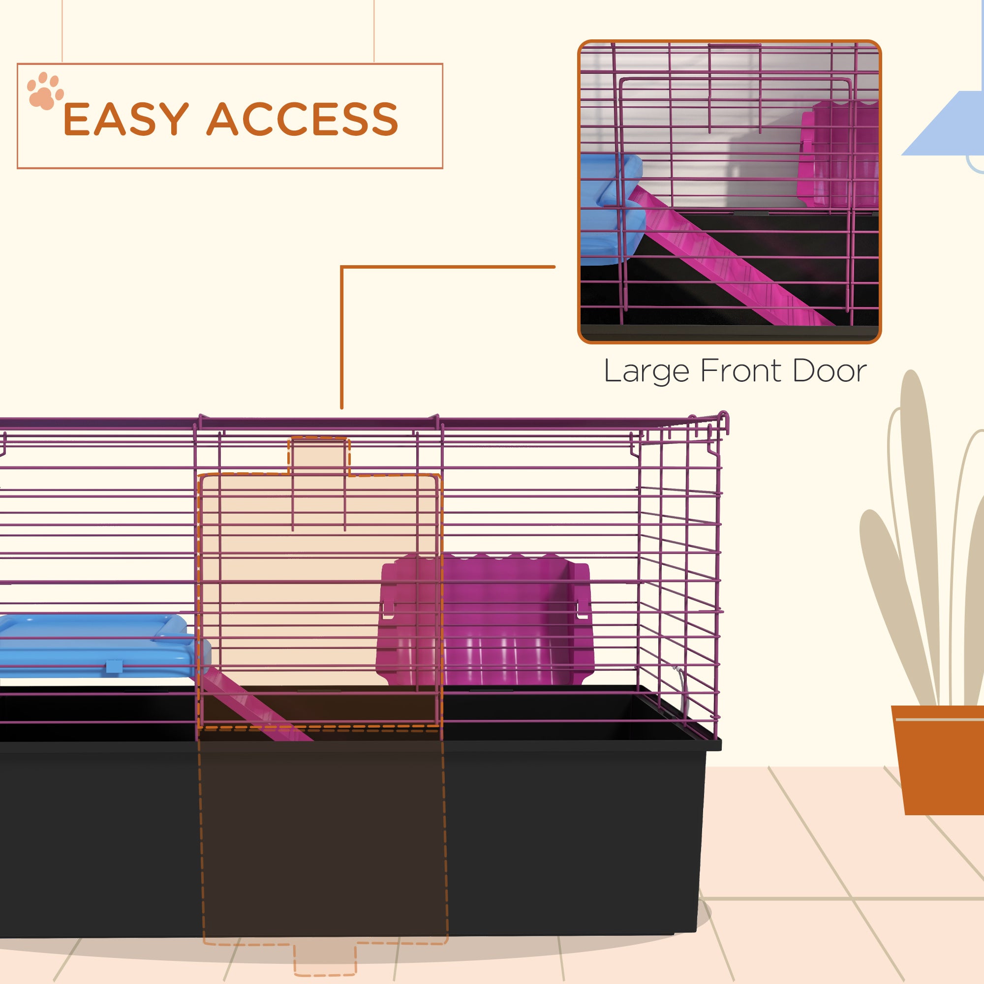 PawHut Chinchillas Small Rabbit Guinea Pig Small Animal Cage, Pet Playhouse, with Platform, Ramp, 71 x 46 x 47cm - North Peak Garden Furniture