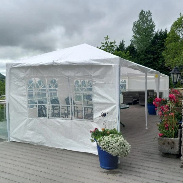 Outsunny 3 x 6 m Pop Up Gazebo with Sides and Windows, Height Adjustable Party Tent with Storage Bag for Garden, Camping, Event, White