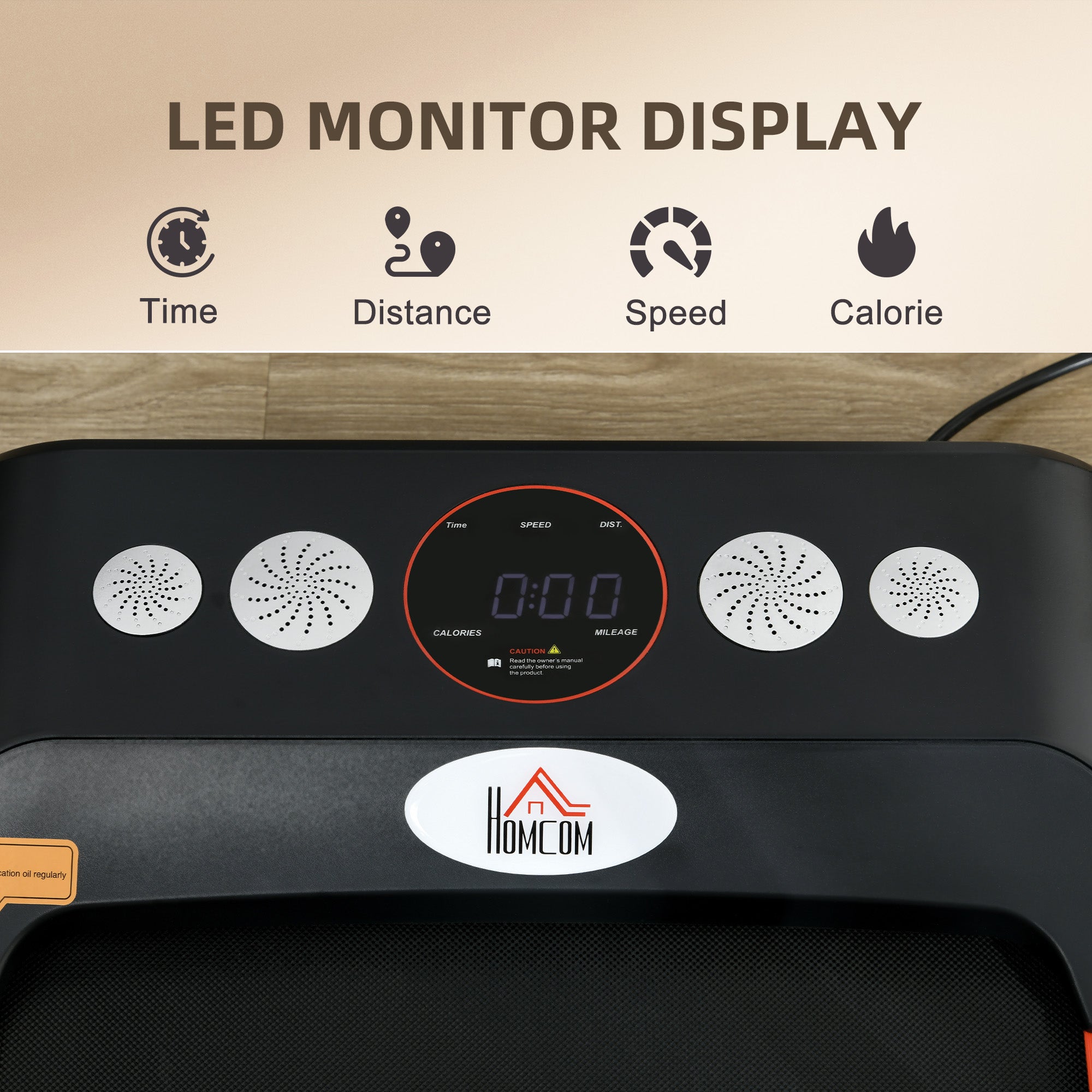 HOMCOM Foldable Walking Treadmill, with LED Display, for Home, Office & Fitness Studio - North Peak Garden Furniture