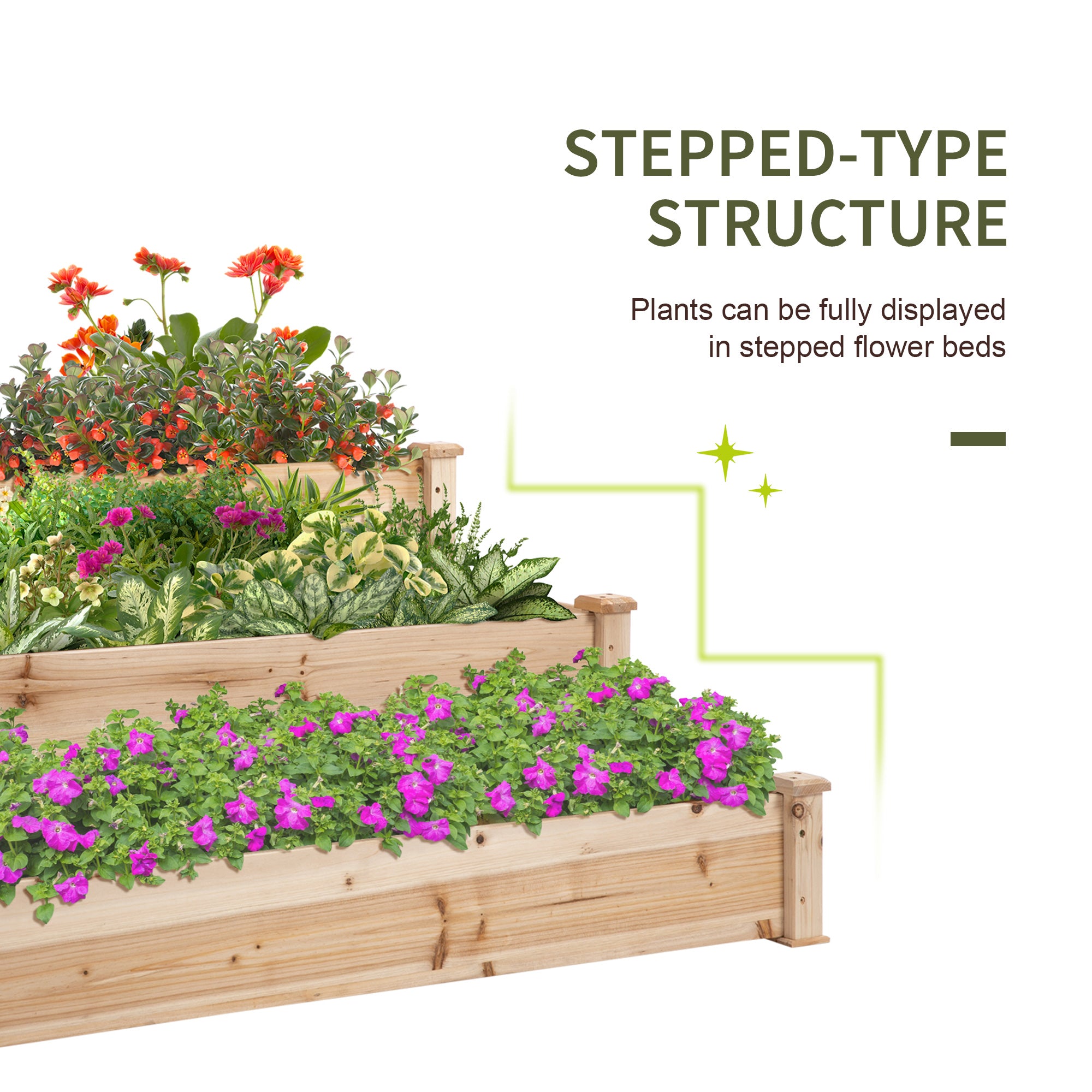 Outsunny Wooden Raised Garden Bed 3-Tier Planter Kit Elevated Planter Box Stand for Yard & Patio 124 x 124 x 56 cm