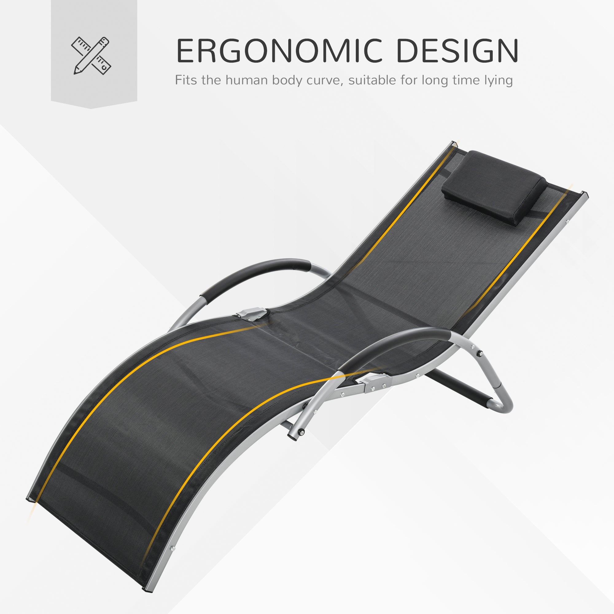 Outsunny Sun Lounger Reclining Chair Portable Armchair with Pillow for Garden Patio Outside Aluminium Frame, Black - North Peak Garden Furniture