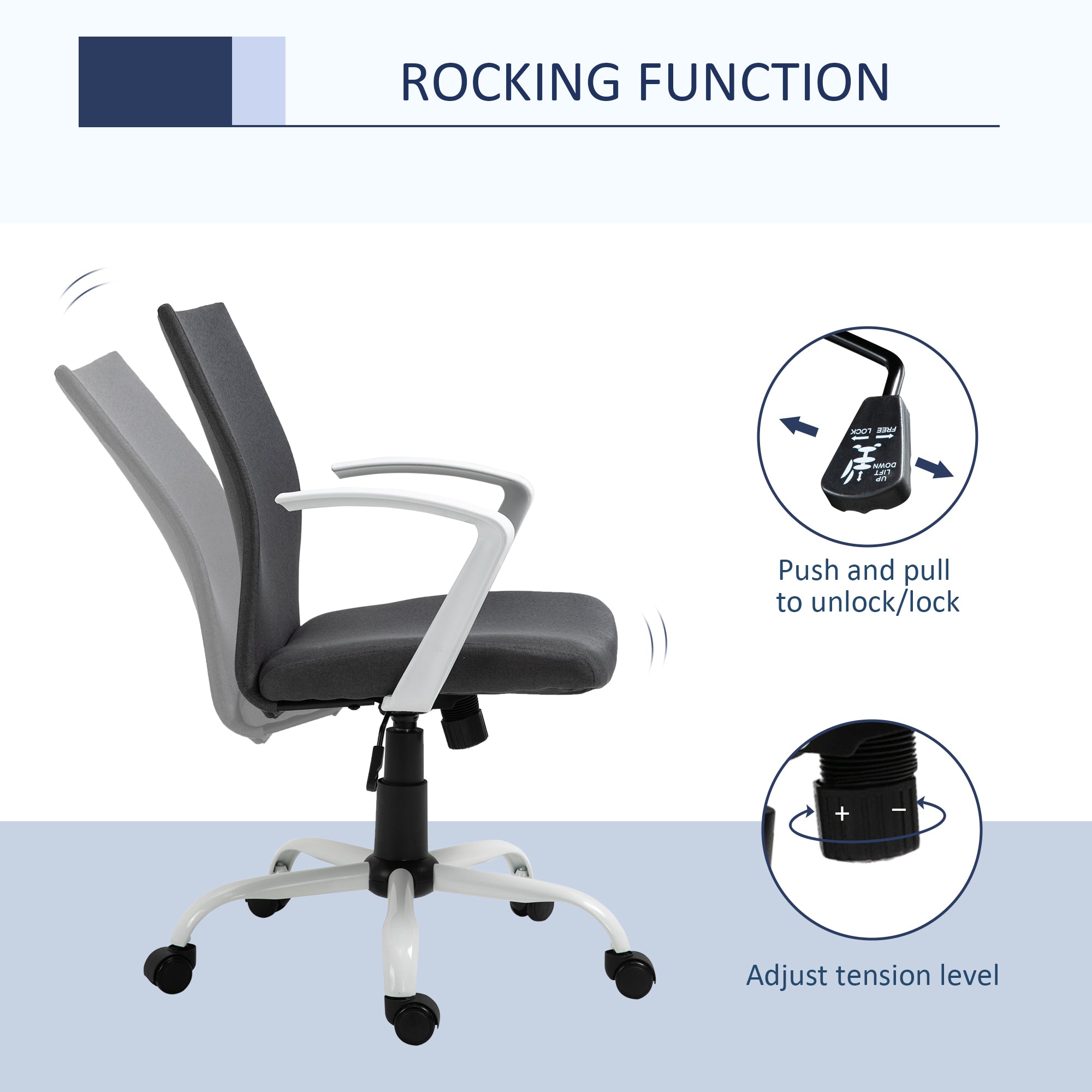 Vinsetto Office Chair Linen Swivel Computer Desk Chair Home Study Task Chair with Wheels, Arm, Adjustable Height, Dark Grey - North Peak Garden Furniture