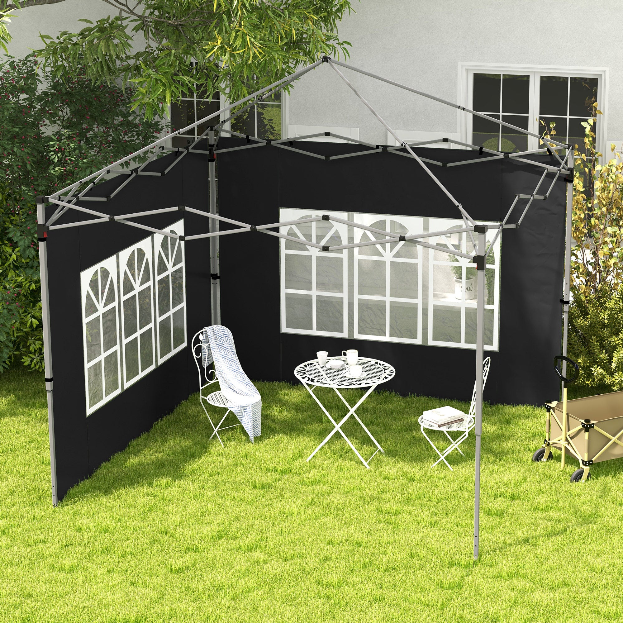 Outsunny Gazebo Side Panels, Sides Replacement with Window for 3x3(m) or 3x4m Pop Up Gazebo, 2 Pack, Black - North Peak Garden Furniture