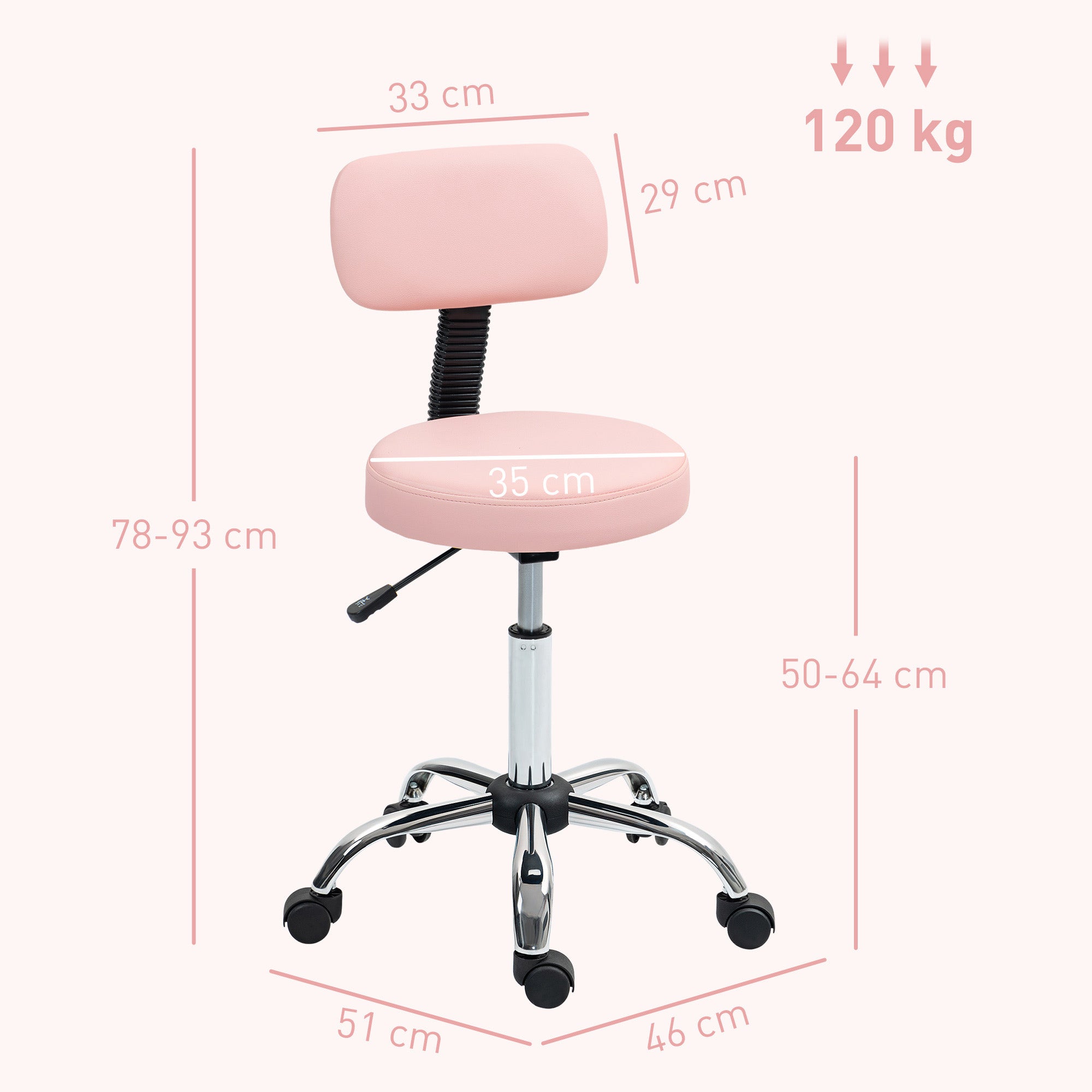 HOMCOM 360° Swivel Seat Salon Stool - Pink - North Peak Garden Furniture