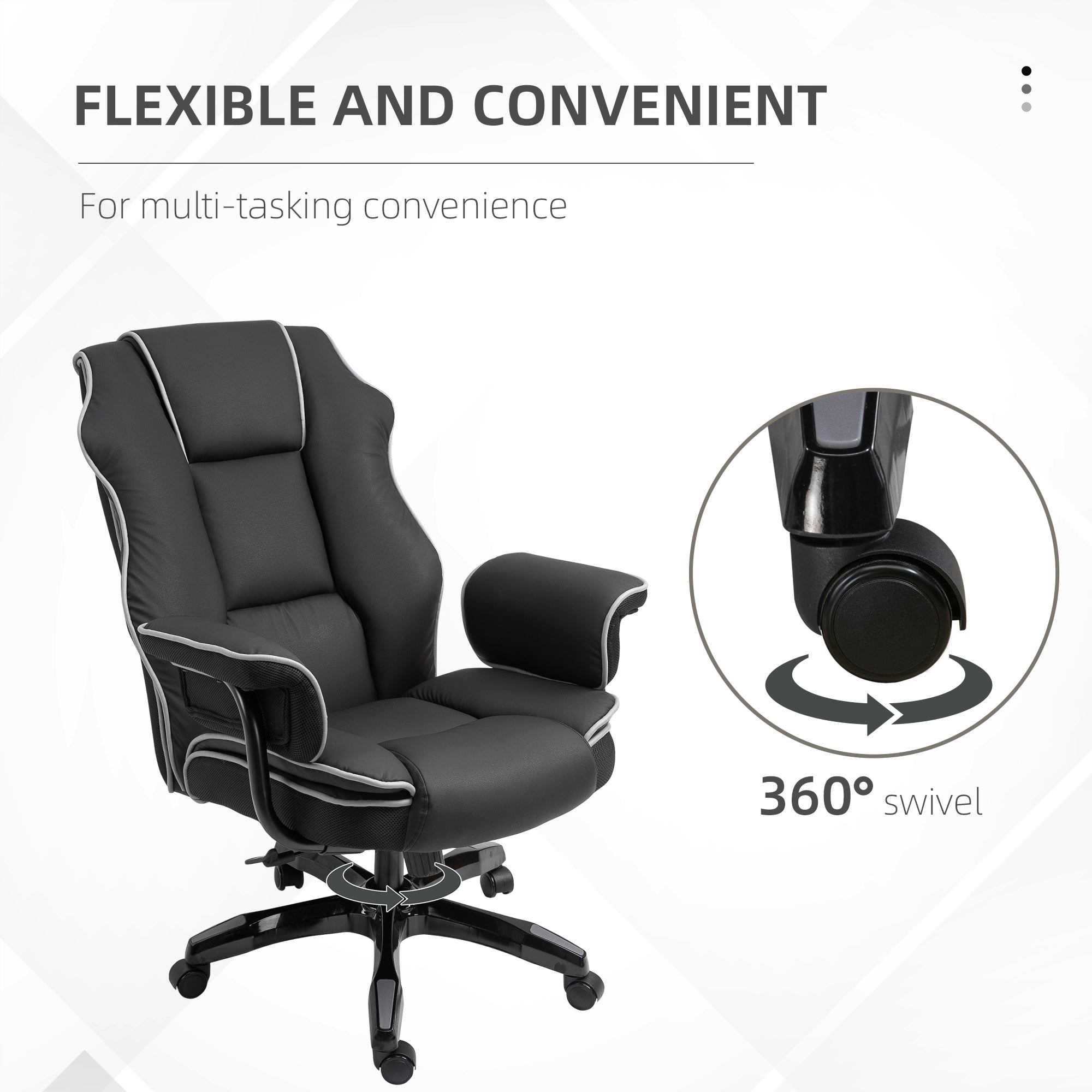 Vinsetto Executive Office Chair, PU Leather High Back Desk Chair with Height Adjustable, Reclining Swivel Computer Chair for Home, Black - North Peak Garden Furniture
