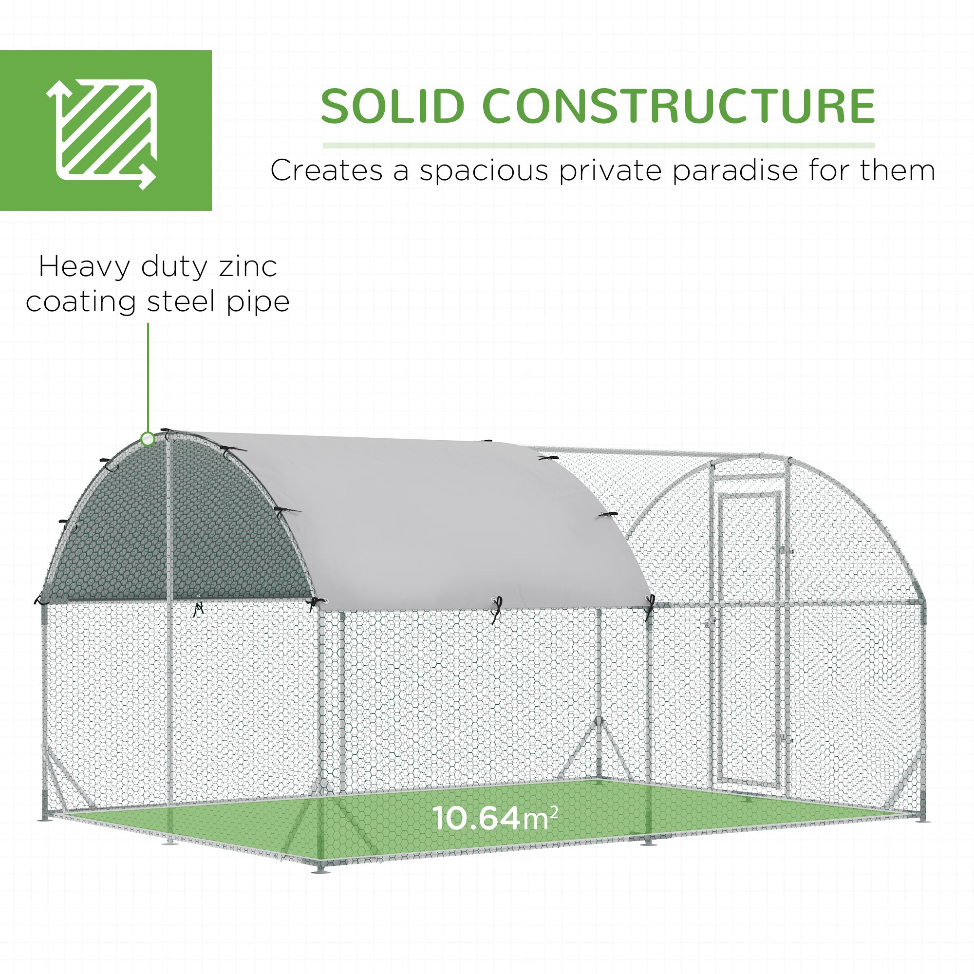 PawHut Walk In Chicken Run with Chicken Activity Shelf and Cover, 2.8 x 3.8 x 2m