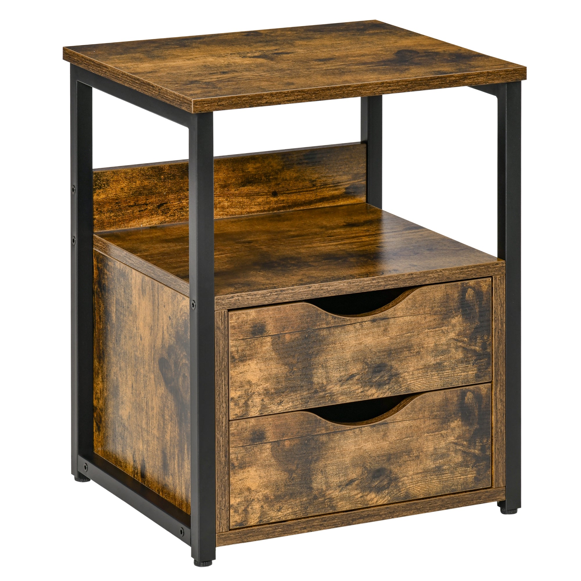 HOMCOM Industrial Side Table with Drawer, Sofa Table, Bedside Cabinet with Storage Shelf, Slim Nightstand for Living Room, Bedroom, Rustic Brown - North Peak Garden Furniture