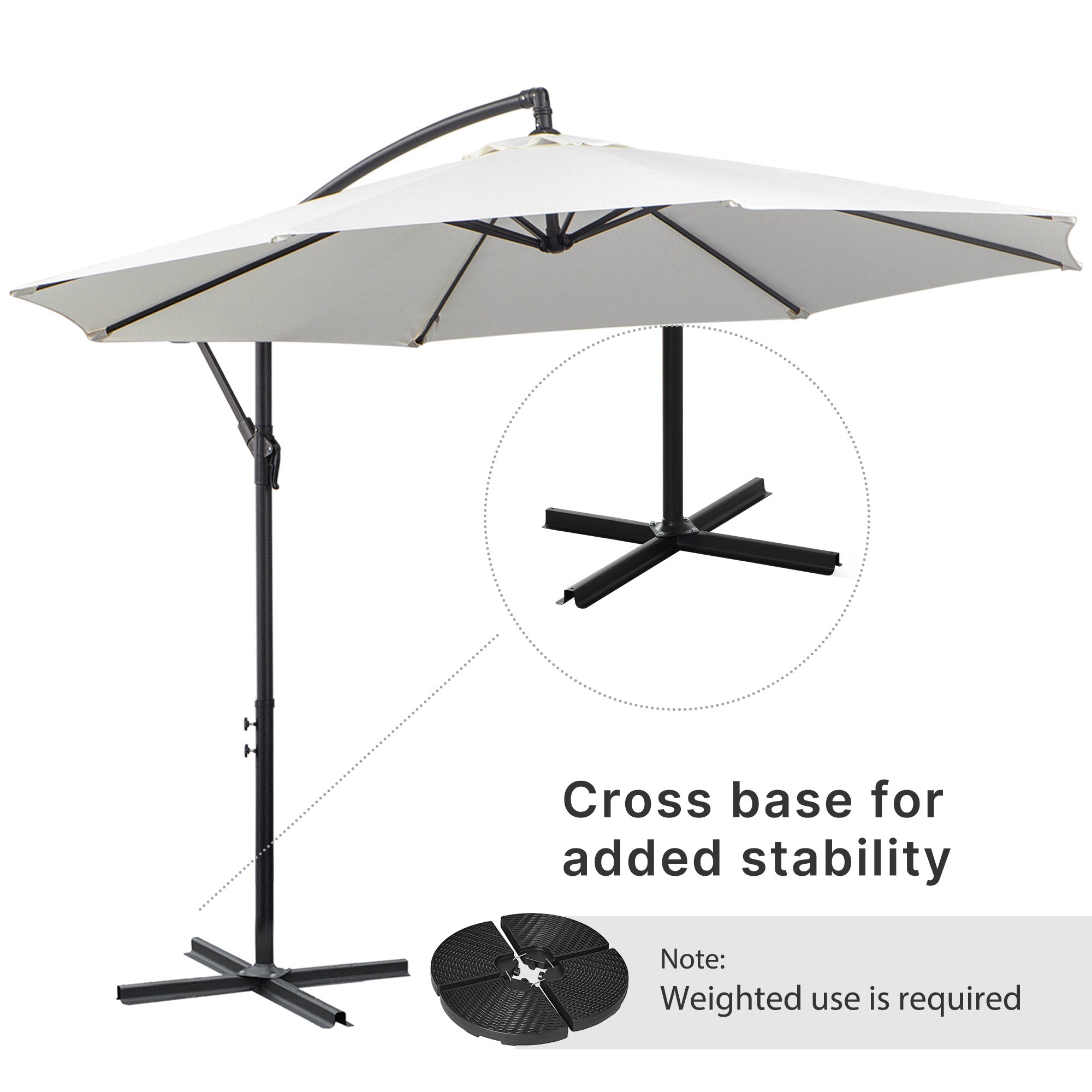 Outsunny 3M Banana Umbrella Parasol-Cream White - North Peak Garden Furniture