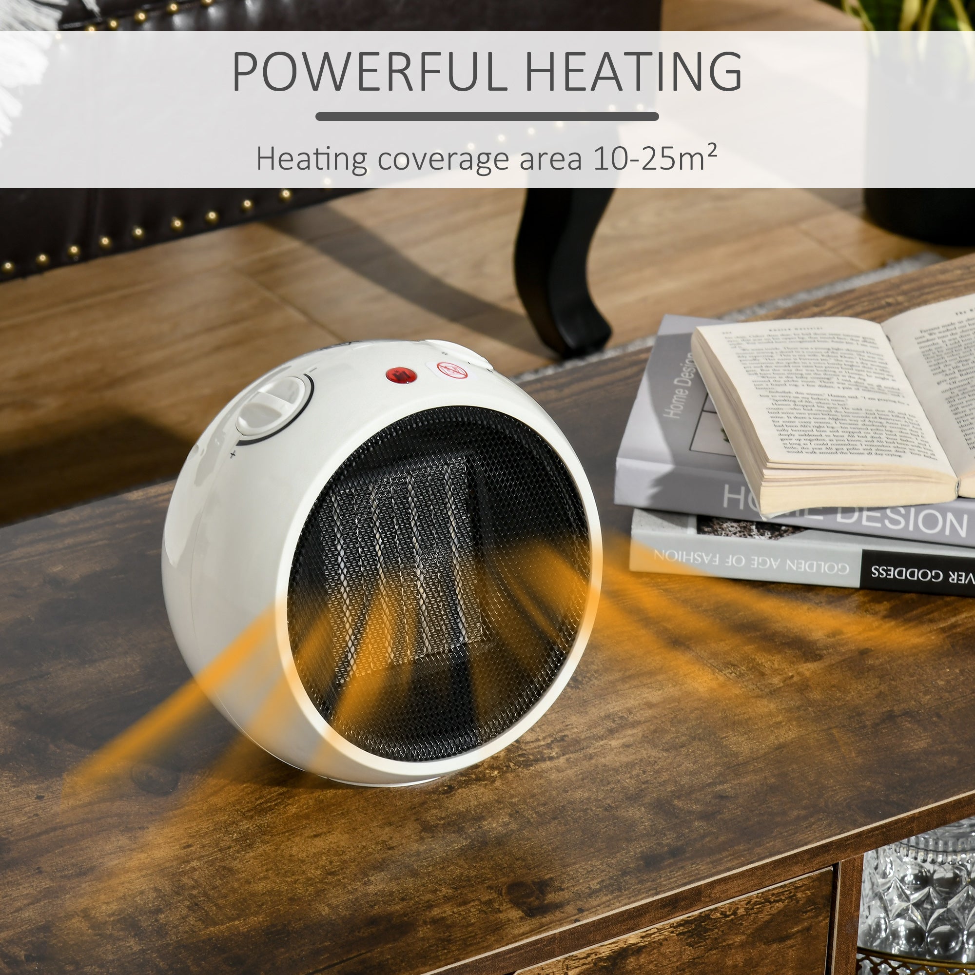 HOMCOM Small Table Top Space Heater, Ceramic Electric Heater with 2 Heat and Fan, Adjustable Temperature, Tip-Over & Overheating Protection, 900W/1500W - North Peak Garden Furniture