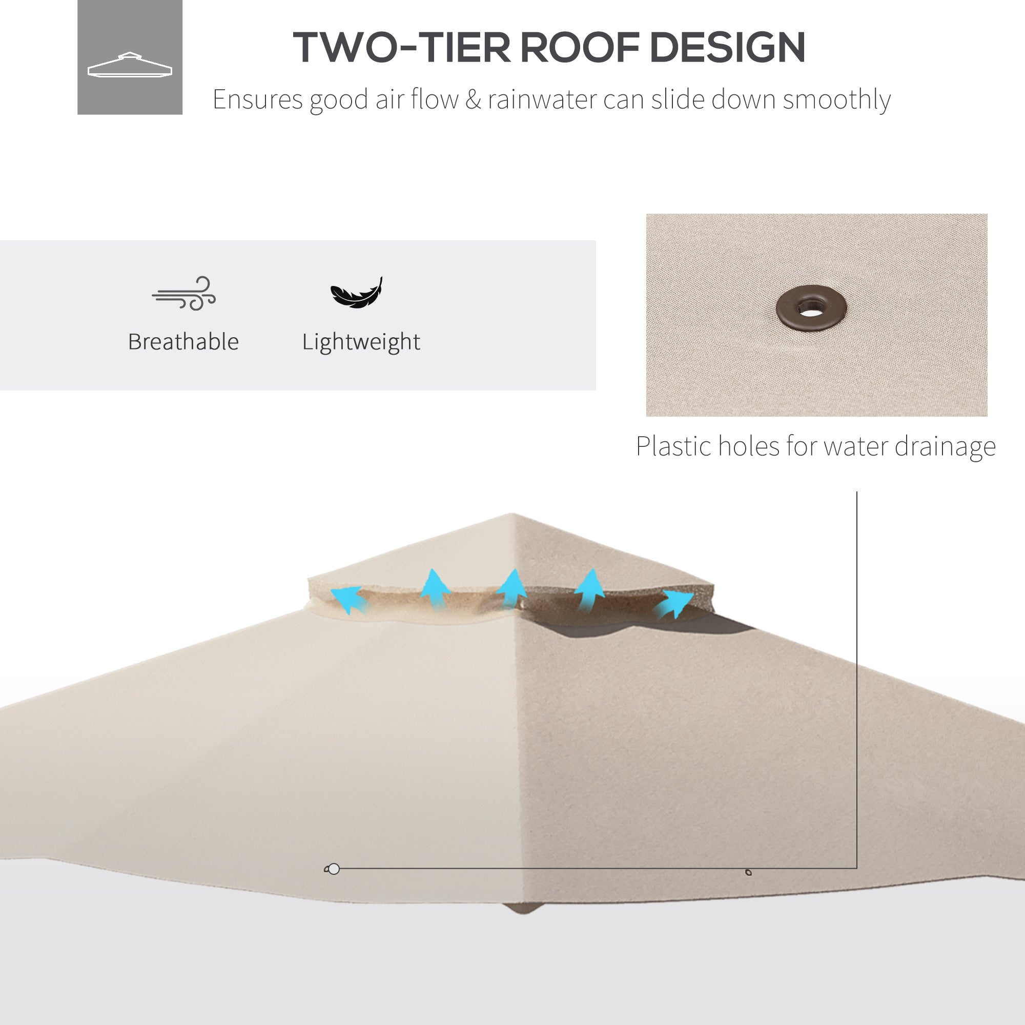 Outsunny 3x3(M) Replacement Gazebo Canopy, Double Tier Roof Top for Garden, Patio, Outdoor, Beige (TOP ONLY) - North Peak Garden Furniture