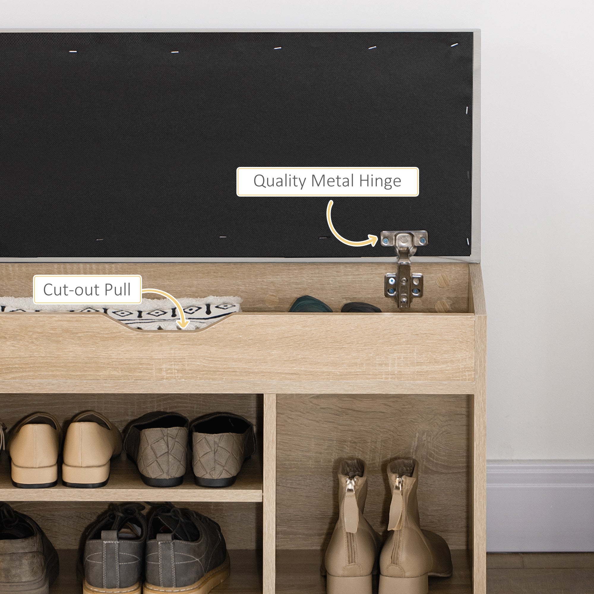 HOMCOM Shoes Cabinet Bench Hidden Storage Padded Seat Organiser Footwear Rack Hallway Oak Tone - North Peak Garden Furniture