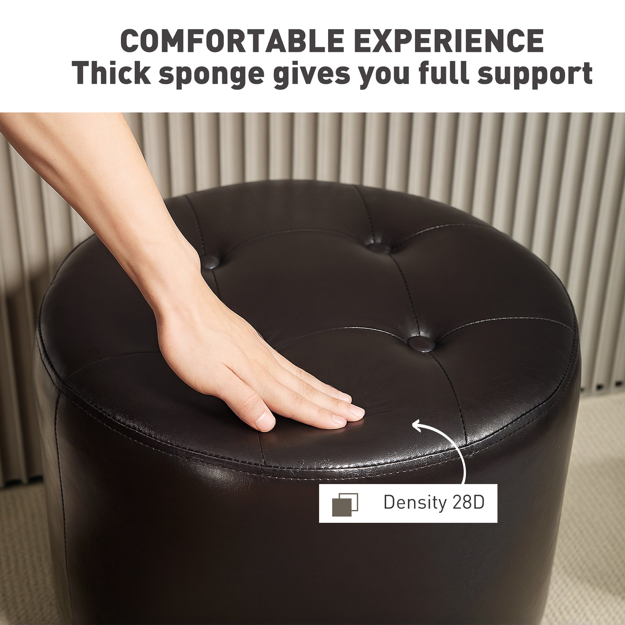 HOMCOM 360° Swivel Foot Stool Round PU Footstool with Thick Sponge Padding and Solid Steel Base, Brown - North Peak Garden Furniture