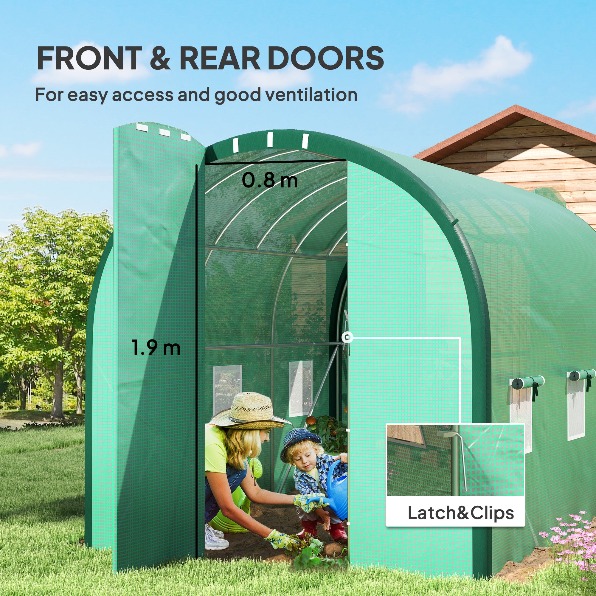 Outsunny 3 x 2(m) Polytunnel Greenhouse, with Windows and Doors - Green - North Peak Garden Furniture