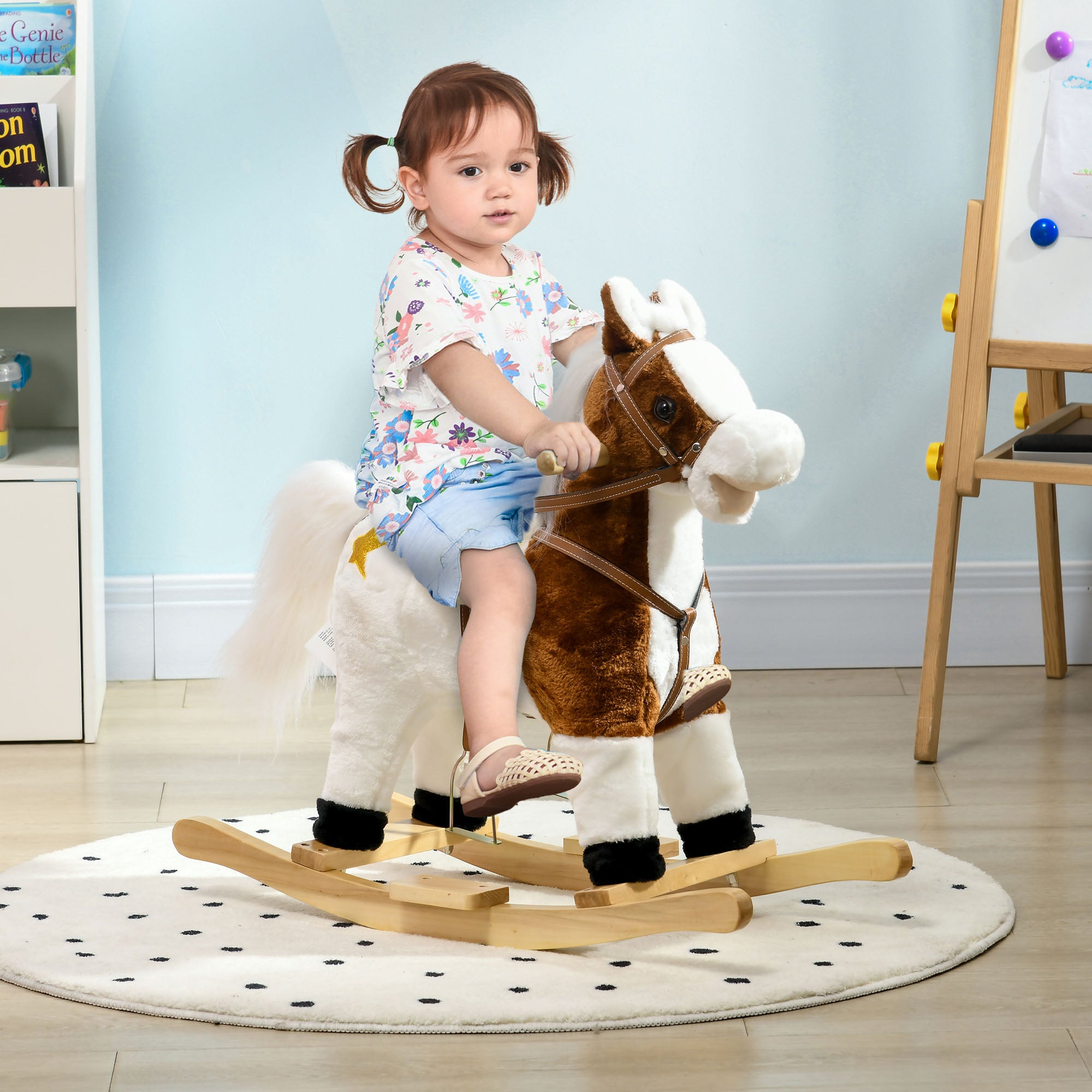 HOMCOM Rocking Horse, Ride-On Horse, with Music, Sounds, Saddle, for Ages 3-6 Years - Brown - North Peak Garden Furniture
