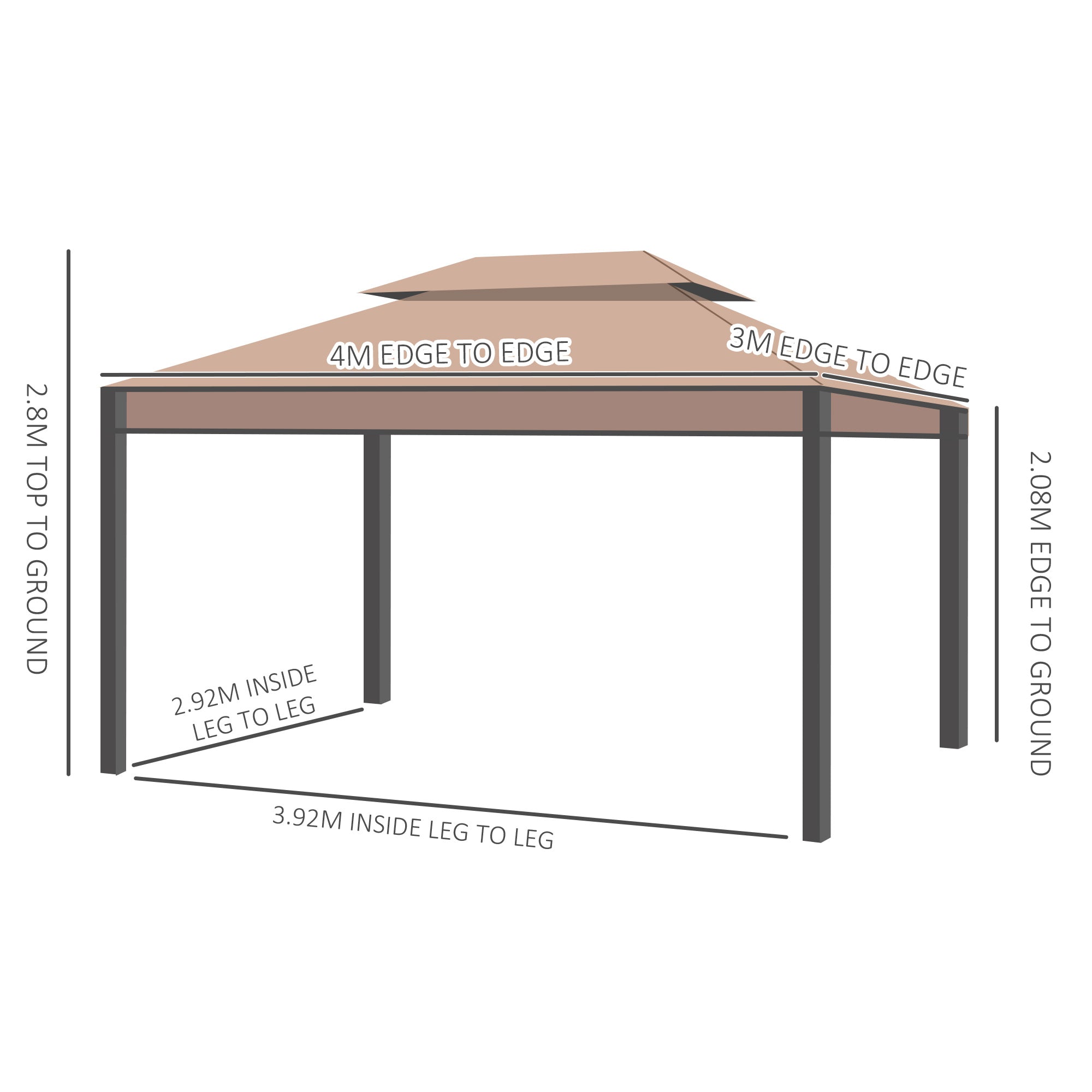 Outsunny 3 x 4m Garden Gazebo, Double Roof Marquee Canopy Shelter with Sidewalls, Solid Steel Frame for Garden, Lawn, Backyard and Deck - North Peak Garden Furniture