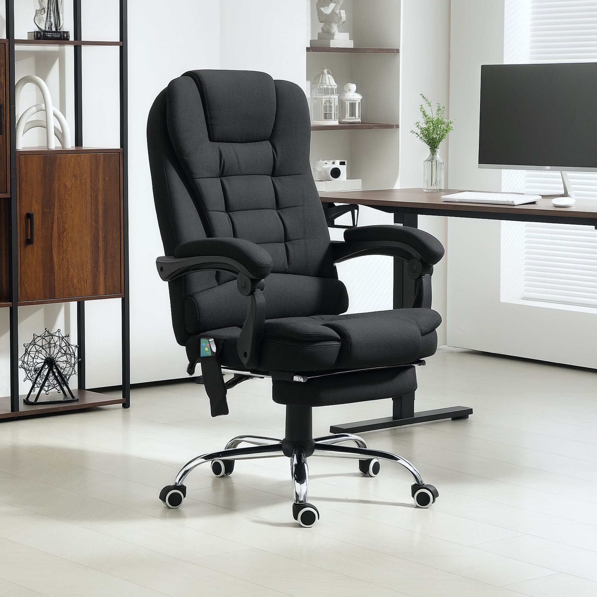 Vinsetto Heated 6 Points Vibration Massage Executive Office Chair Adjustable Swivel Ergonomic High Back Desk Chair Recliner with Footrest Black - North Peak Garden Furniture