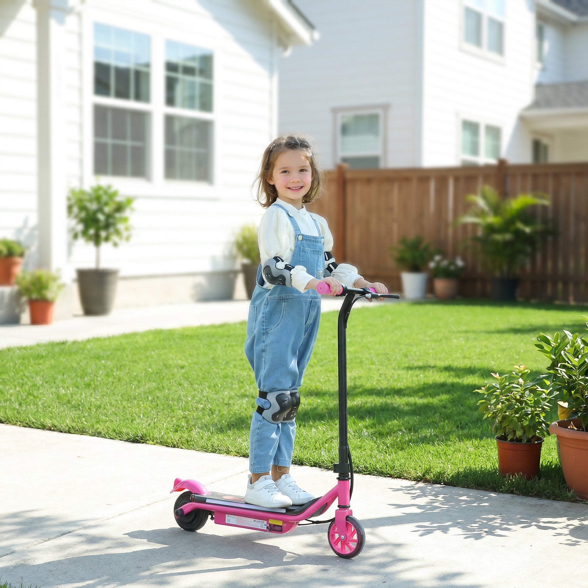 AIYAPLAY Electric Scooter for Kids Ages 6-14, with Dual Brakes, Flash Wheel and Colourful Light, Kids Electric Scooter E Scooter, Up to 12 KM/H & 10 KM, Pink
