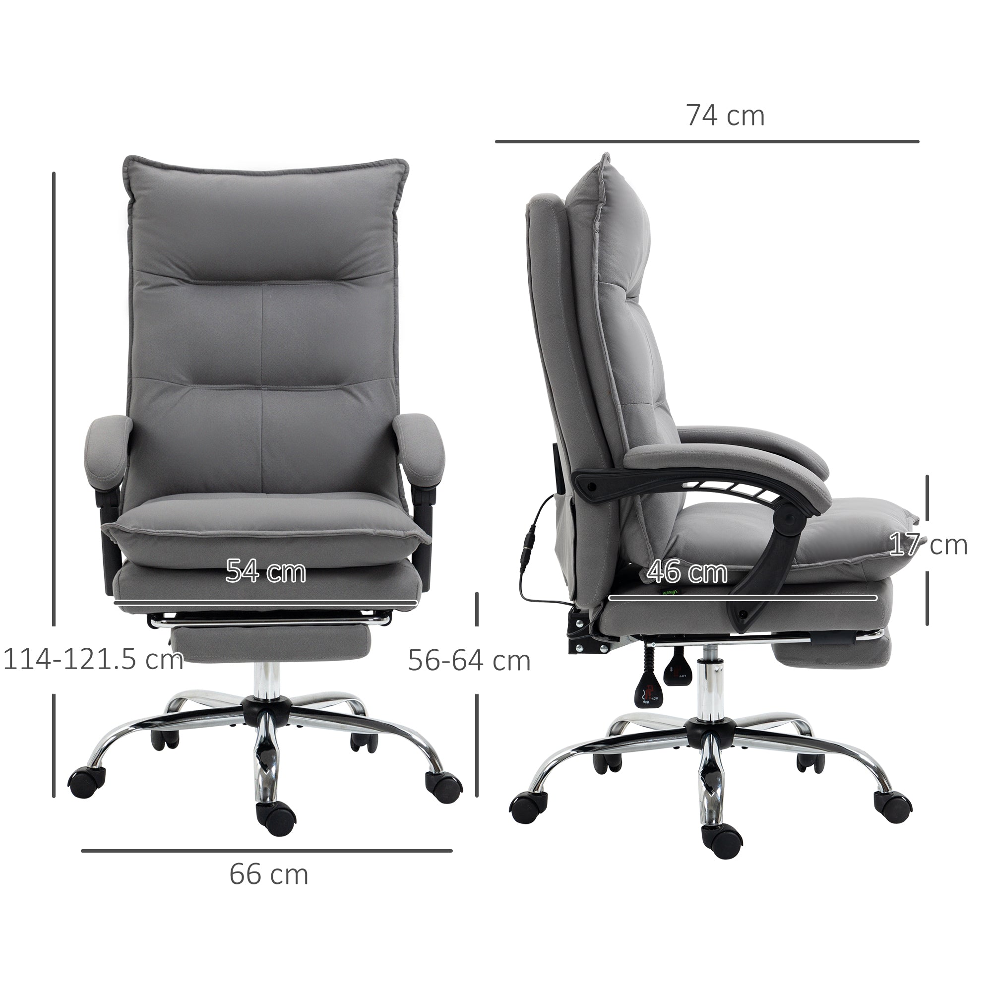 Vinsetto Massage Office Chair with Footrest, Desk Chair with 6 Point Massage and Heat, 155° Reclining Back for Home, Thick Padding, Grey - North Peak Garden Furniture