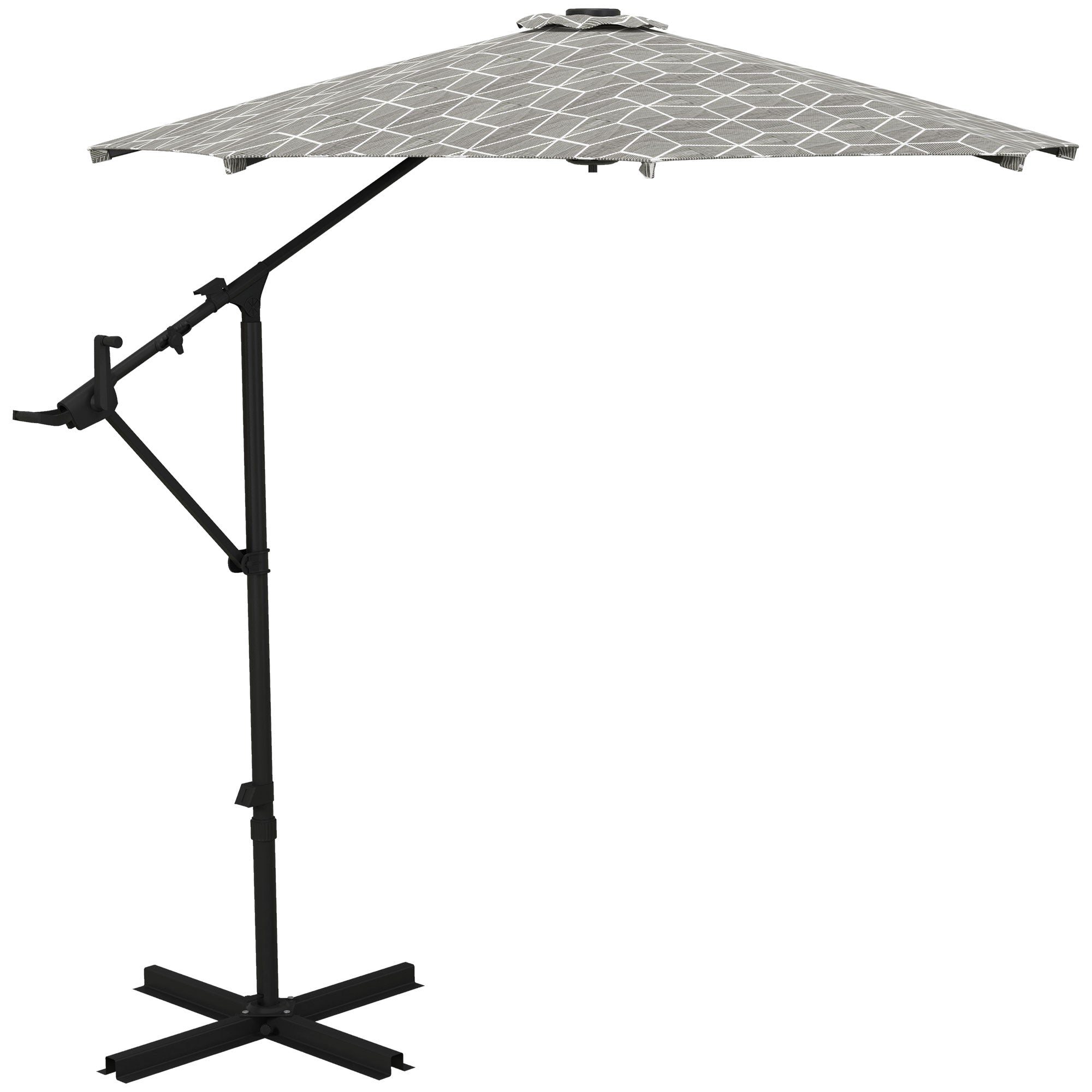 Outsunny 3(m) Convertible Cantilever Parasol and Centre-post Garden Parasol with Cross Base, 360° Rotation Banana Parasol with Crank Handle and 8 Ribs, Hanging Patio Umbrella, Black and White