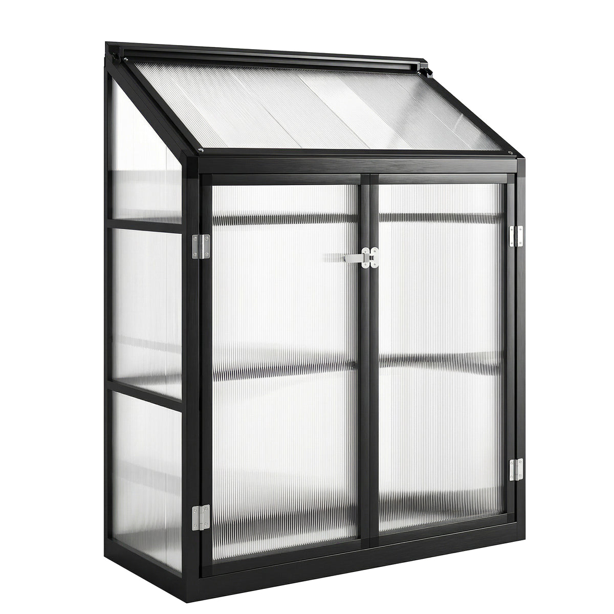 Outsunny 4 x 2ft Polycarbonate Greenhouse, Quick Setup, Lean-to Green House with 2 Hinged Doors, Top Vent, Black