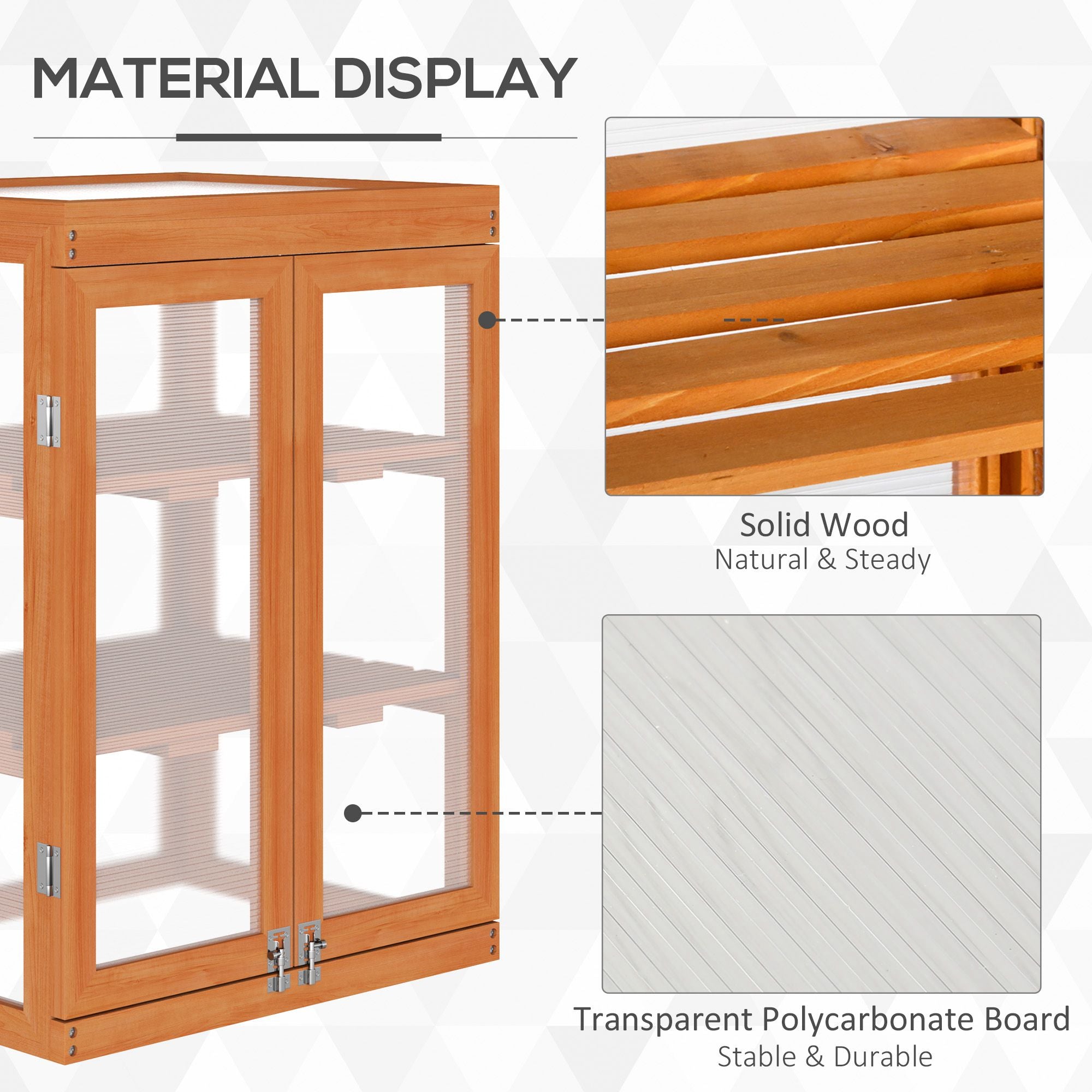Outsunny 3-tier Wood Greenhouse Garden Polycarbonate Cold Frame Balcony Grow House w/ Storage Shelf for Plants, Flowers, Orange - North Peak Garden Furniture