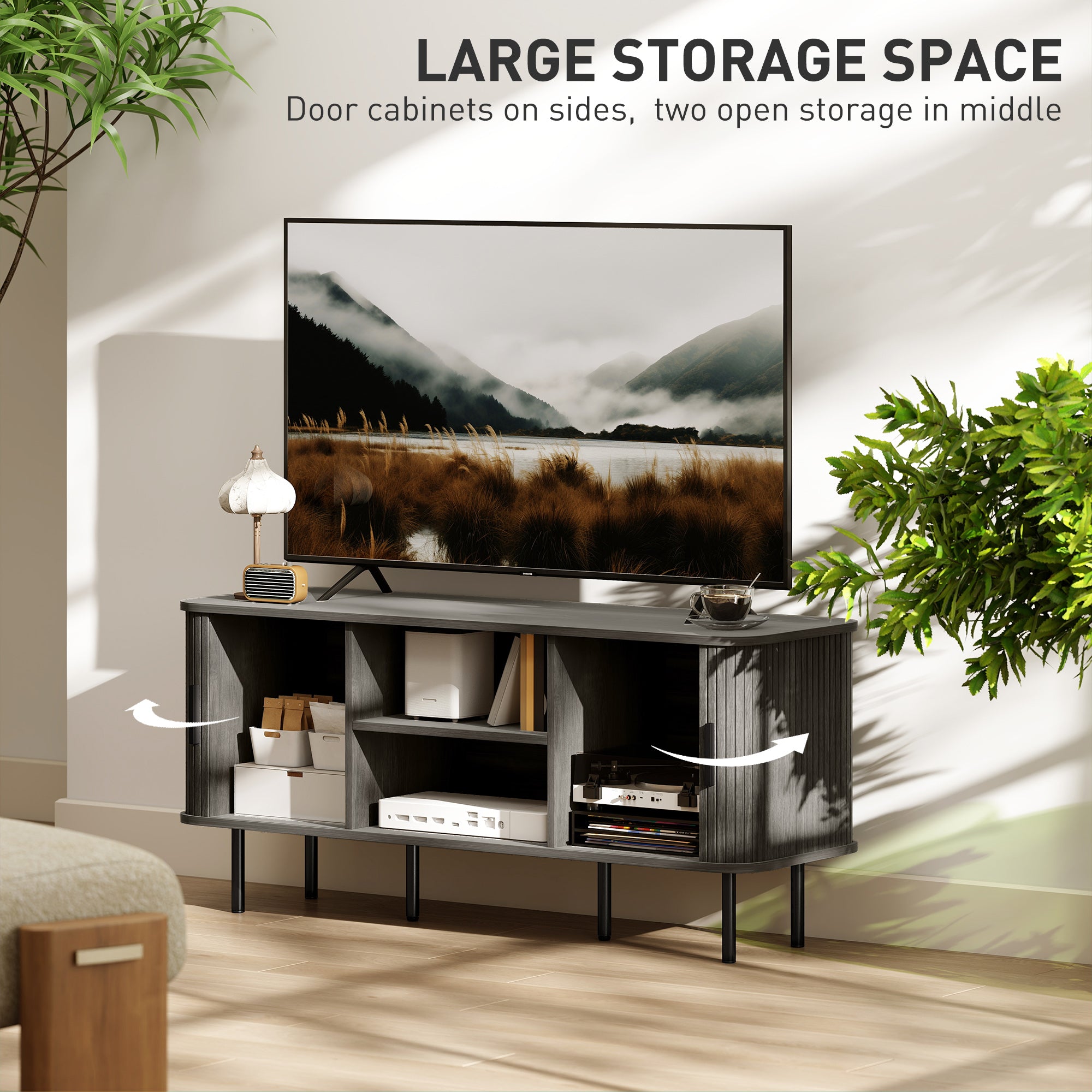 HOMCOM TV Stand Cabinet for TVs up to 55 Inches, TV Unit with Storage Shelves and Cupboard for Living Room, Grey