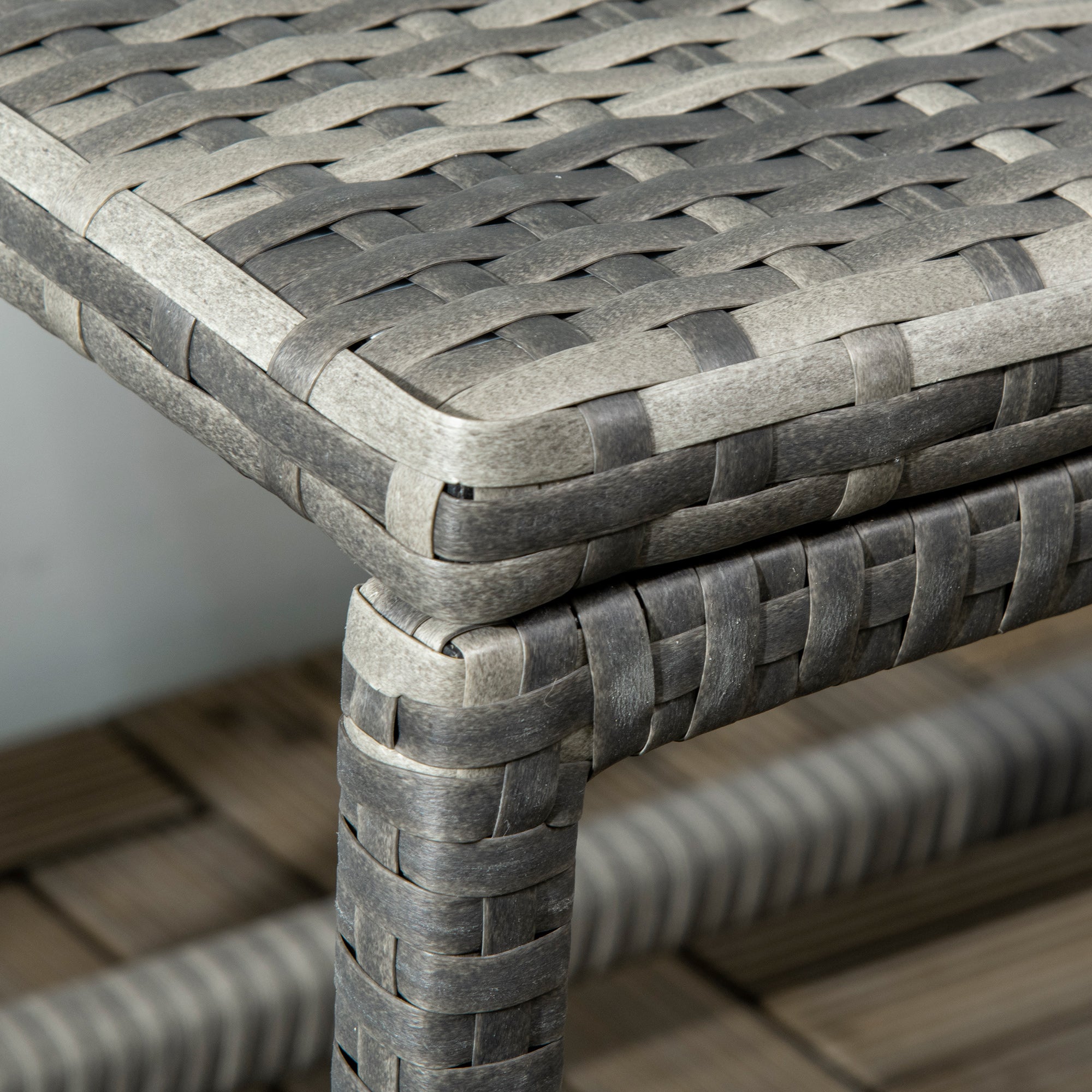Outsunny Outdoor Coffee Table, Garden PE Rattan Side Table with Plastic Board Under the Full Woven Table Top and Rectangular Frame for Patio, Balcony, Mixed Grey - North Peak Garden Furniture